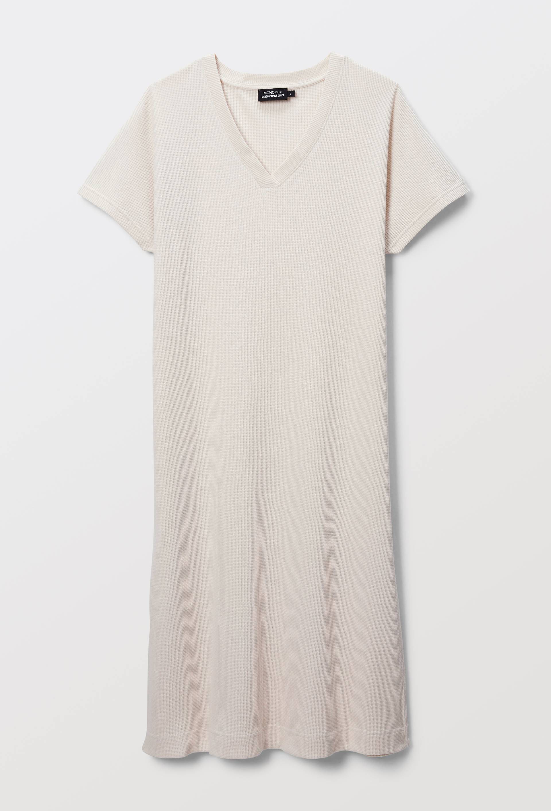 Chemise de nuit unie en coton nid d'abeille, Ecru, large image number 2