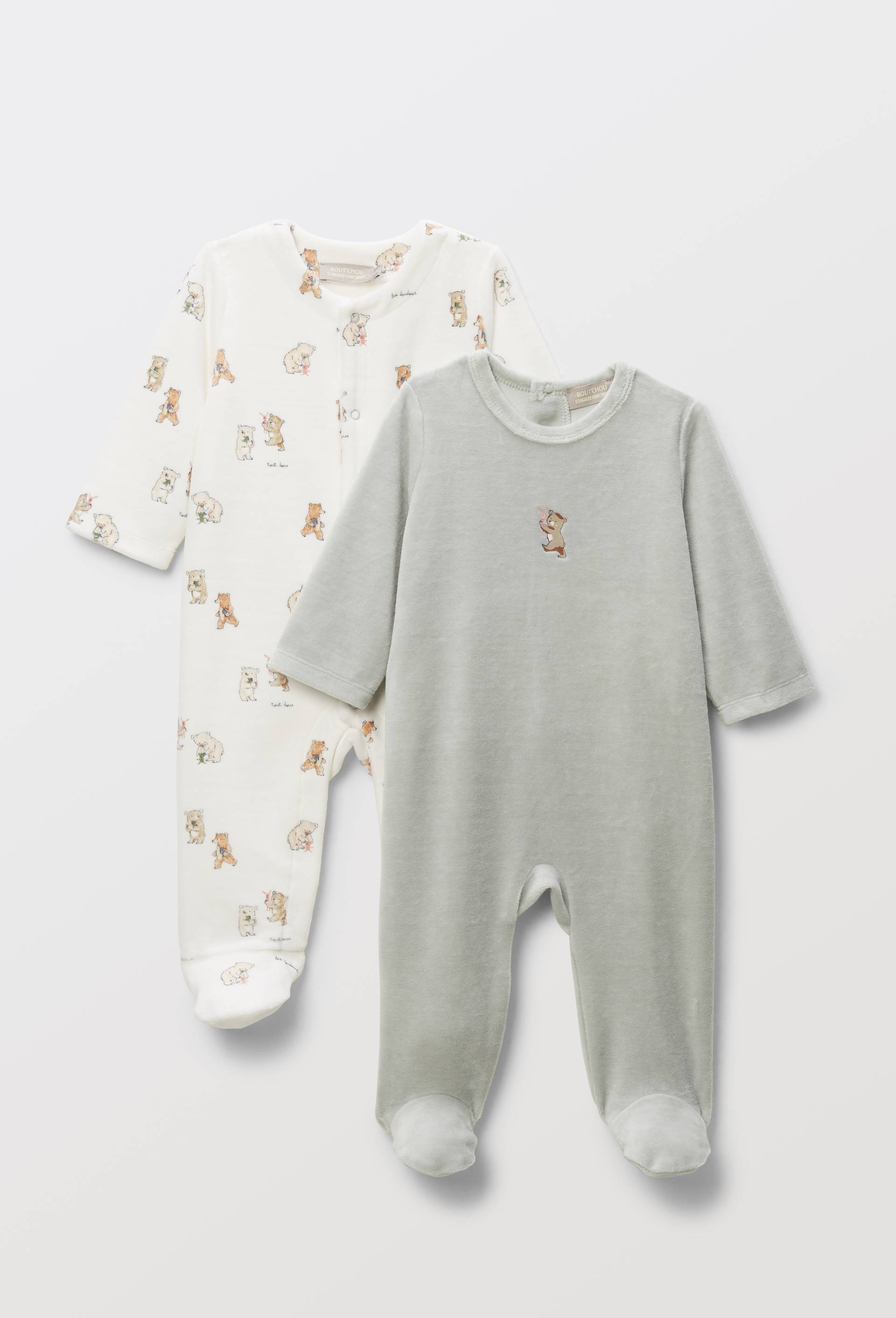 Lot de 2 dors-bien en velours en coton BIO GOTS, Vert clair, large image number 0.0