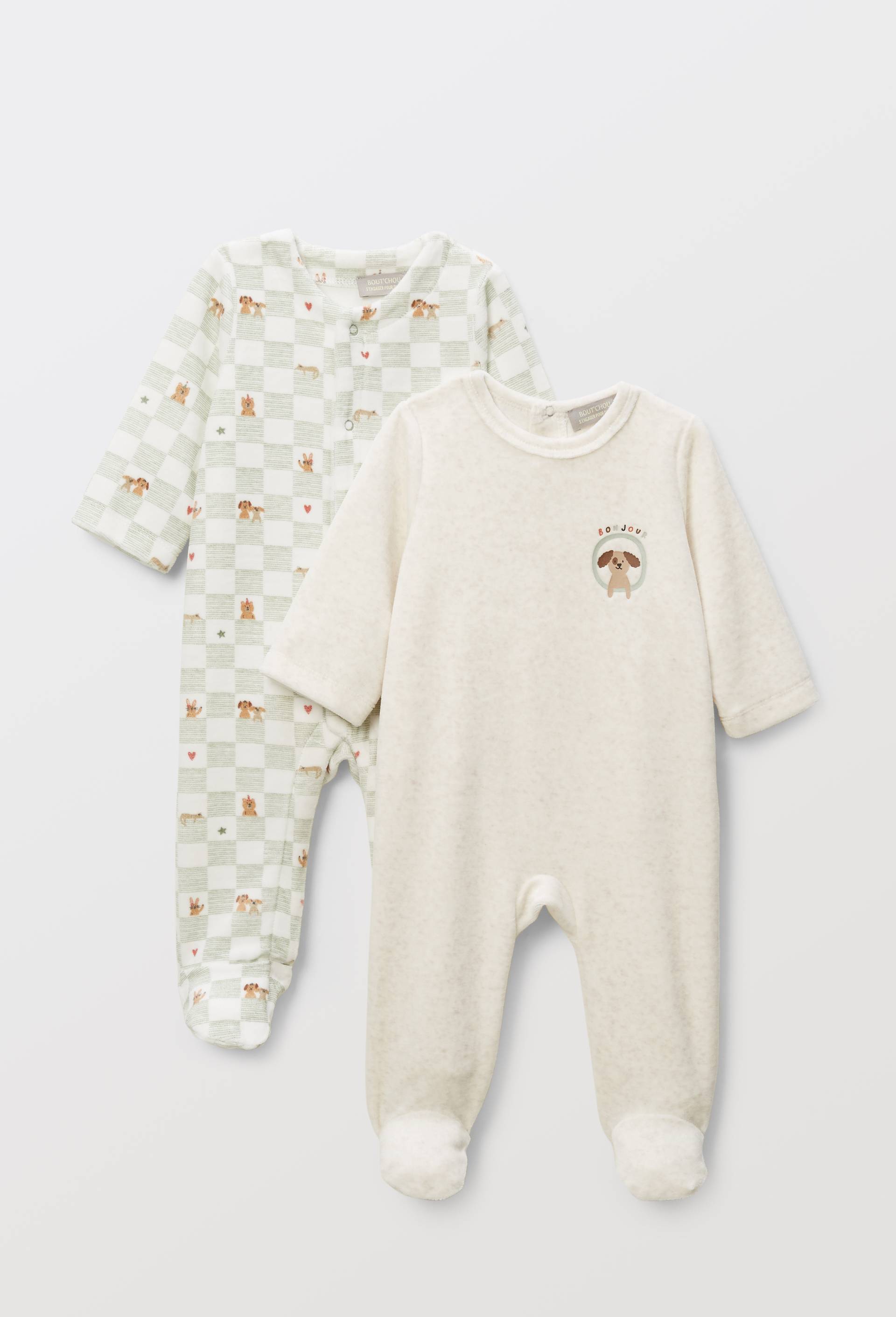 Lot de 2 dors-bien en velours en coton BIO GOTS, Ecru, large image number 0