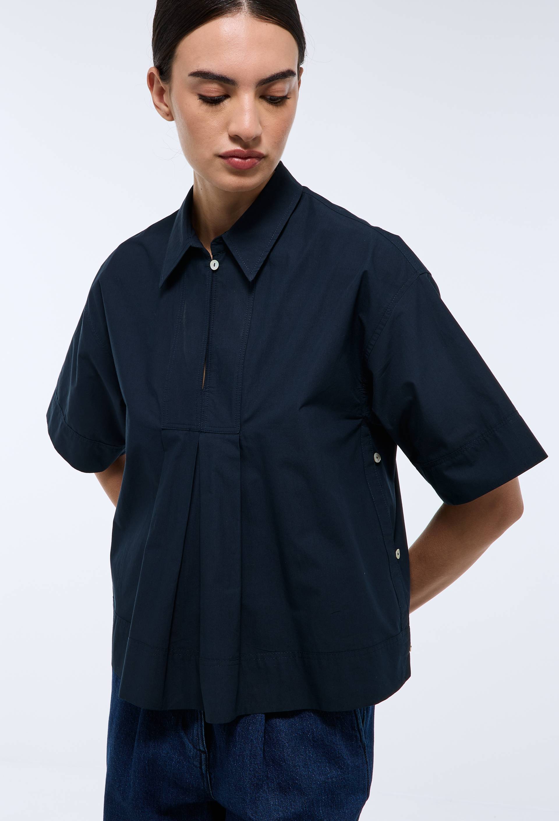 Blouse manches courtes unie en coton BIO GOTS, Bleu fonc&eacute;, large image number 0
