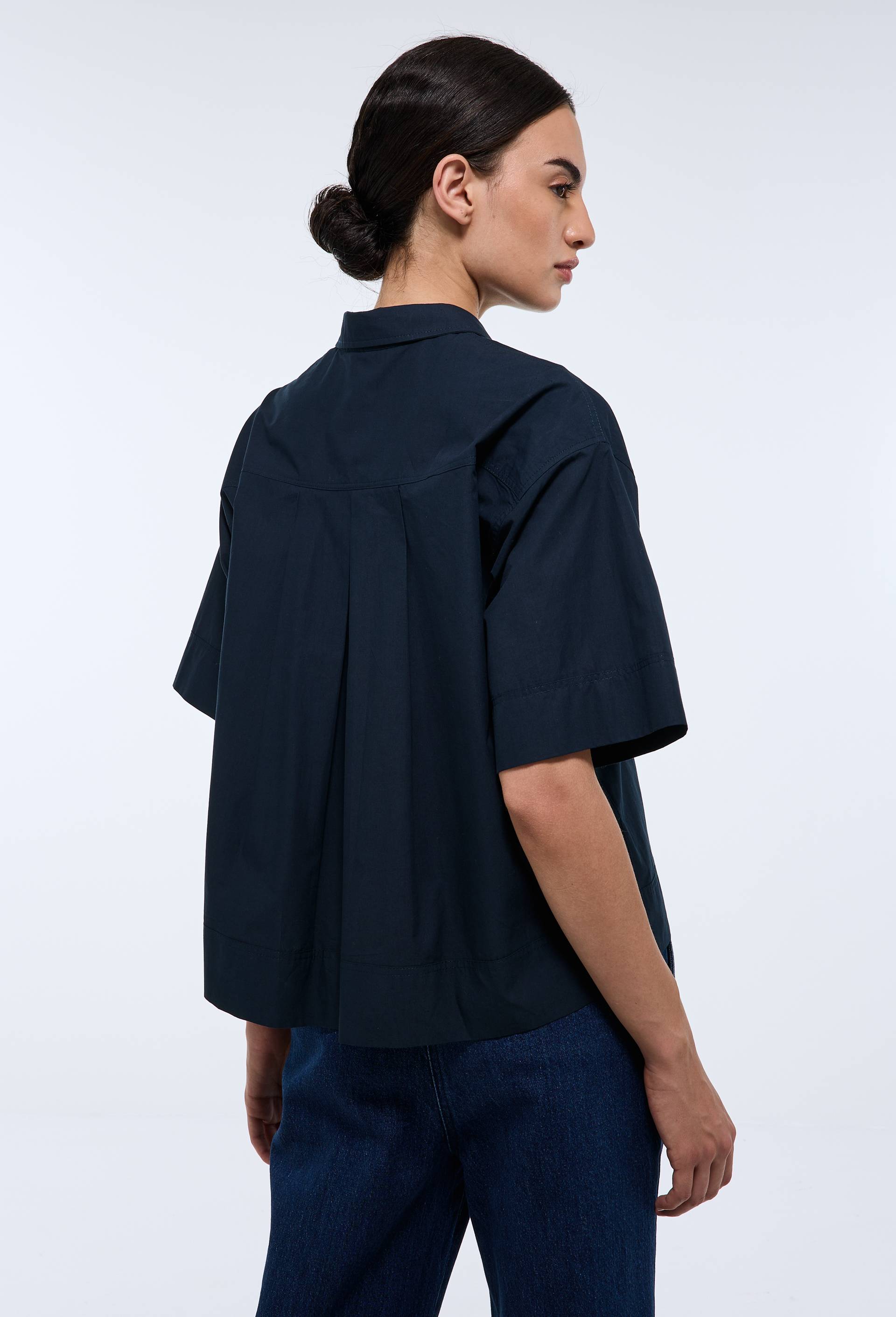 Blouse manches courtes unie en coton BIO GOTS, Bleu fonc&eacute;, large image number 1