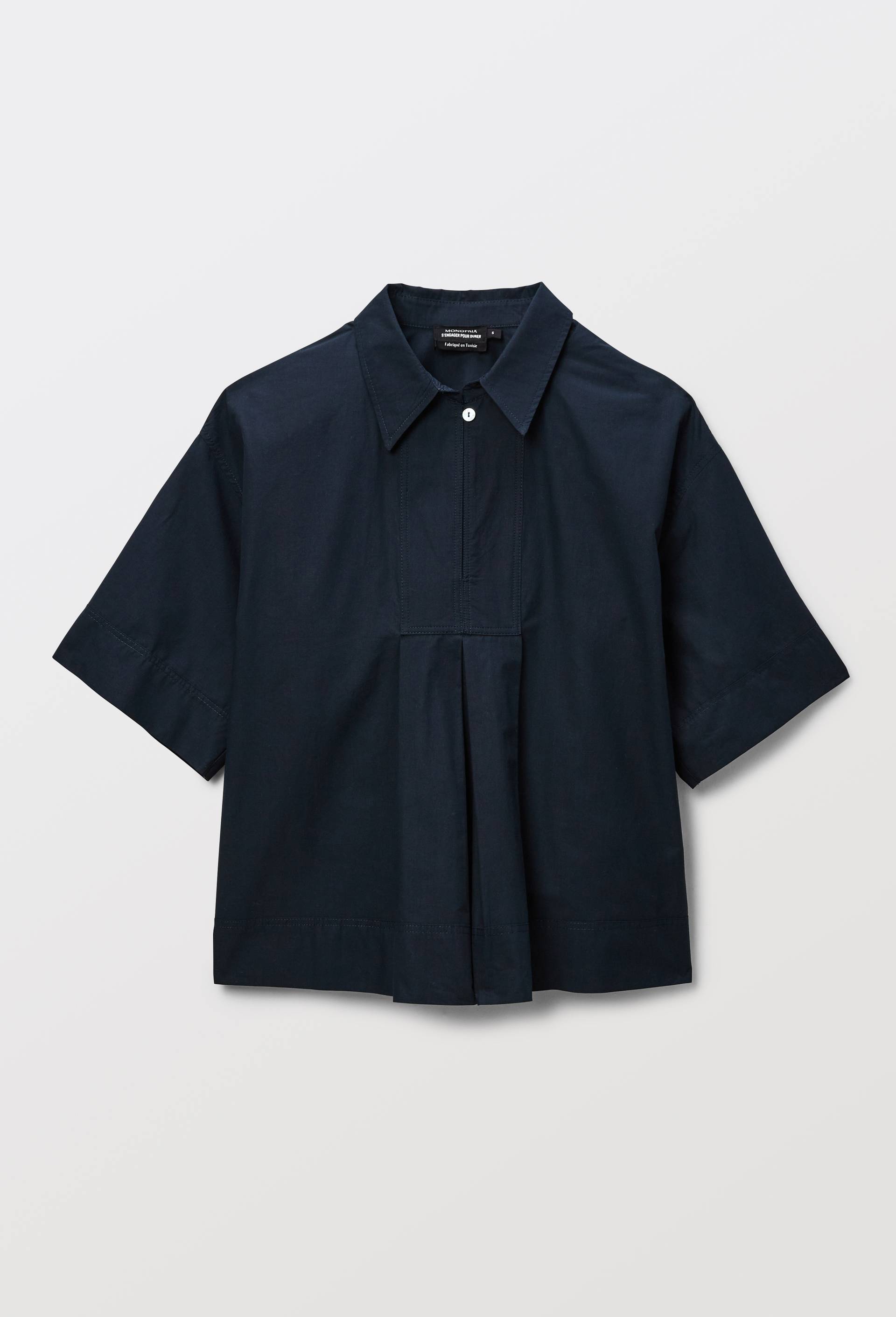 Blouse manches courtes unie en coton BIO GOTS, Bleu fonc&eacute;, large image number 2