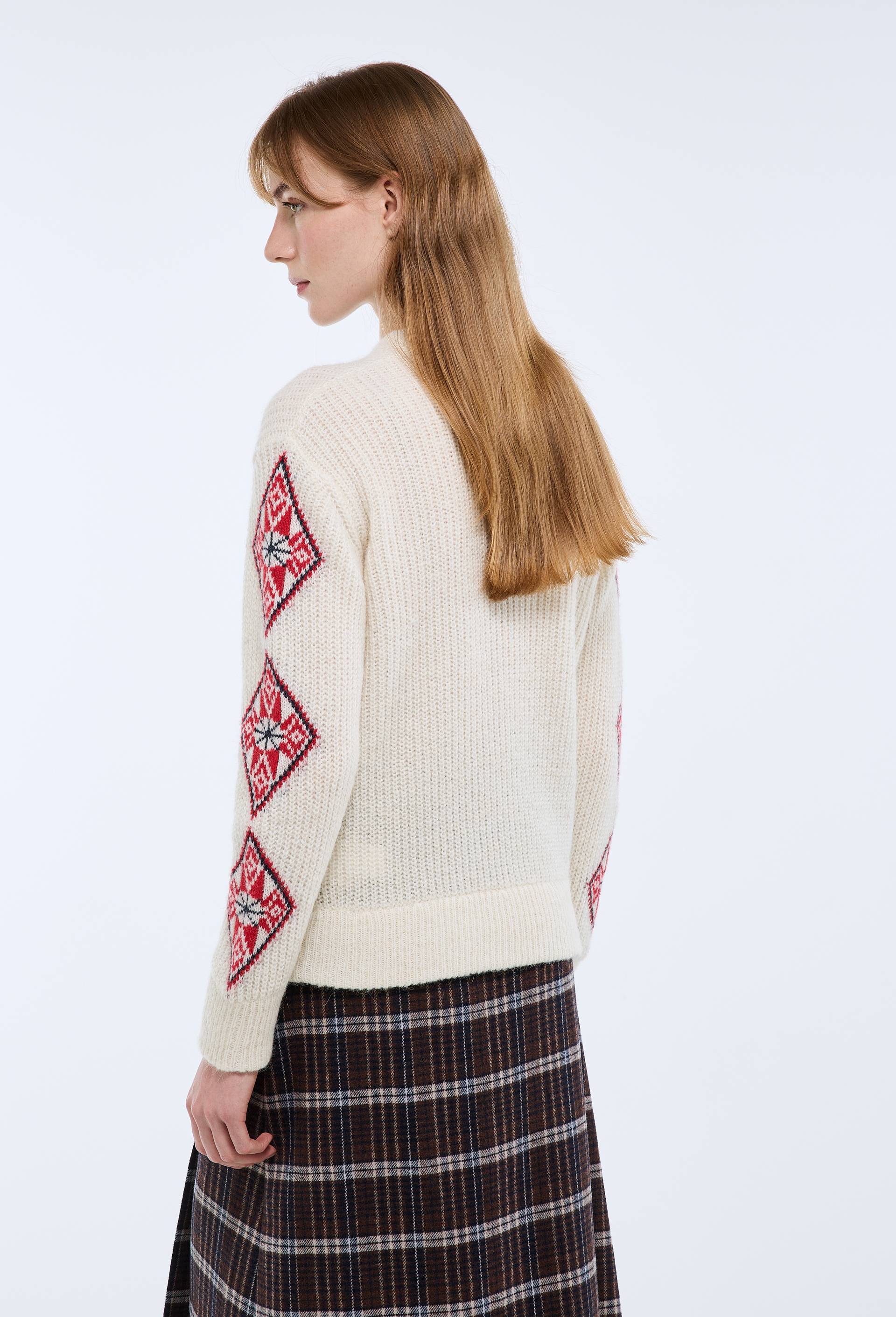 Pull en maille &agrave; d&eacute;tails en jacquard fantaisie aux manches, Beige clair, large image number 2