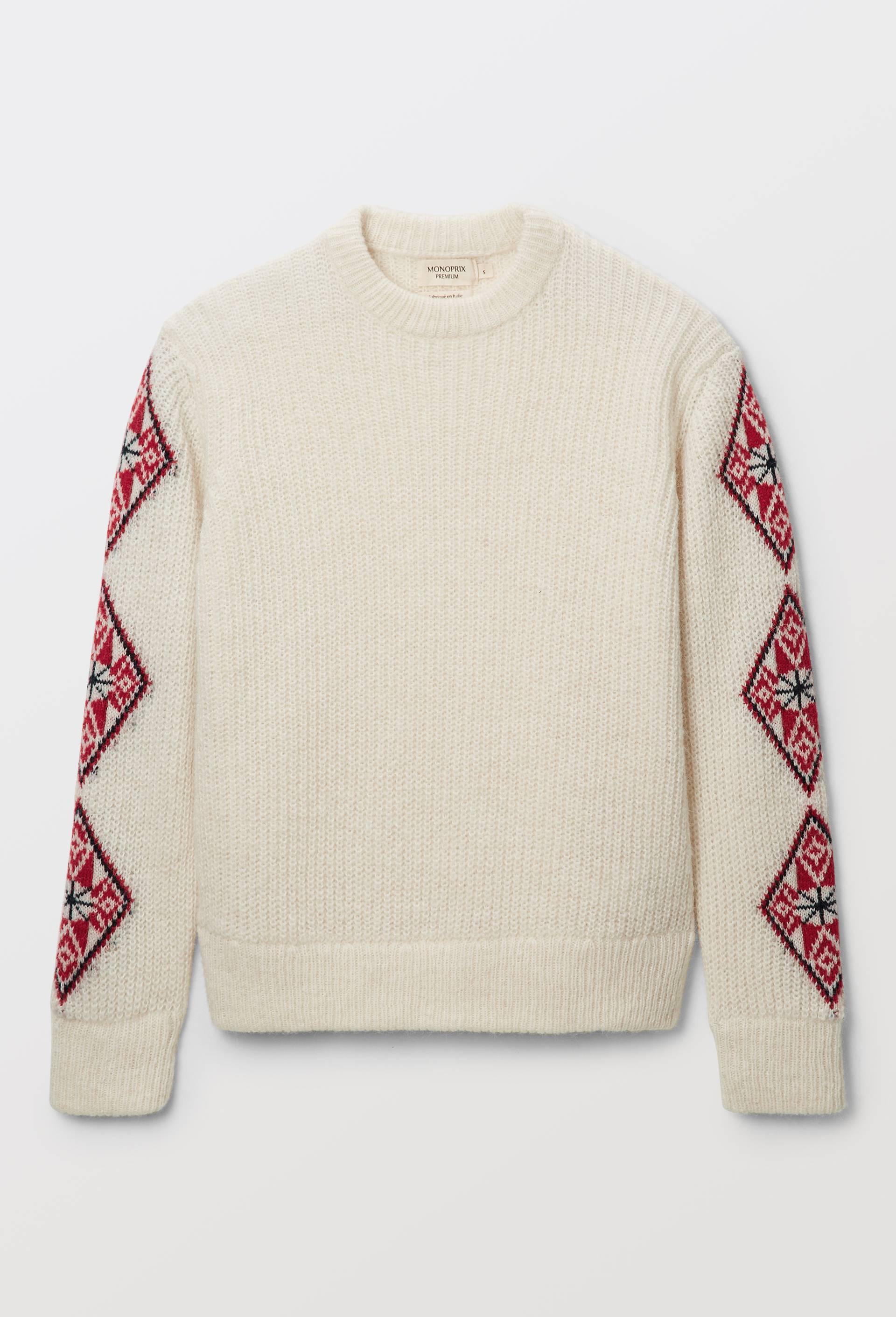 Pull en maille &agrave; d&eacute;tails en jacquard fantaisie aux manches, Beige clair, large image number 3.0