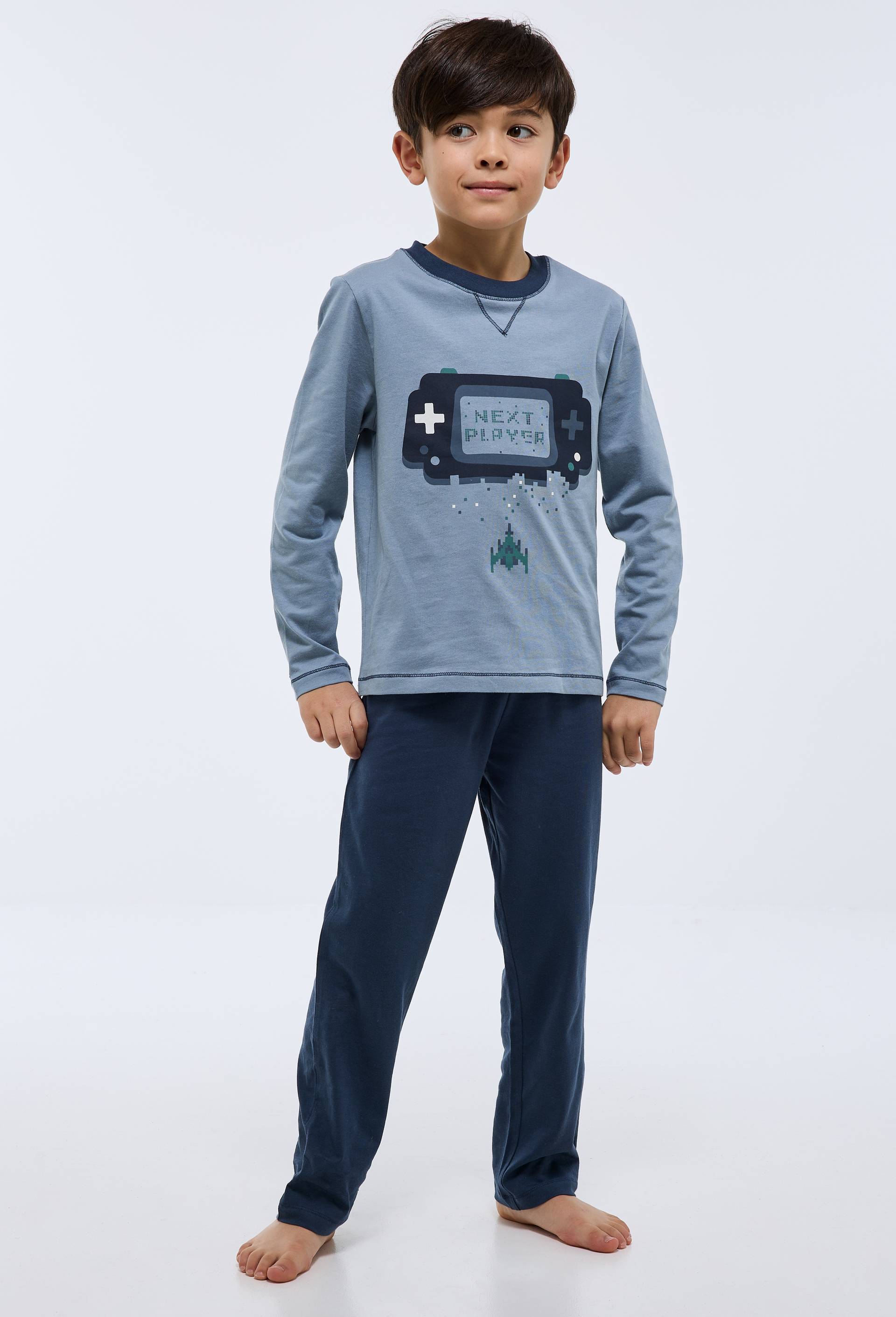 Pyjama manches longues imprim&eacute; en coton bio GOTS, Bleu fonc&eacute;, large image number 0