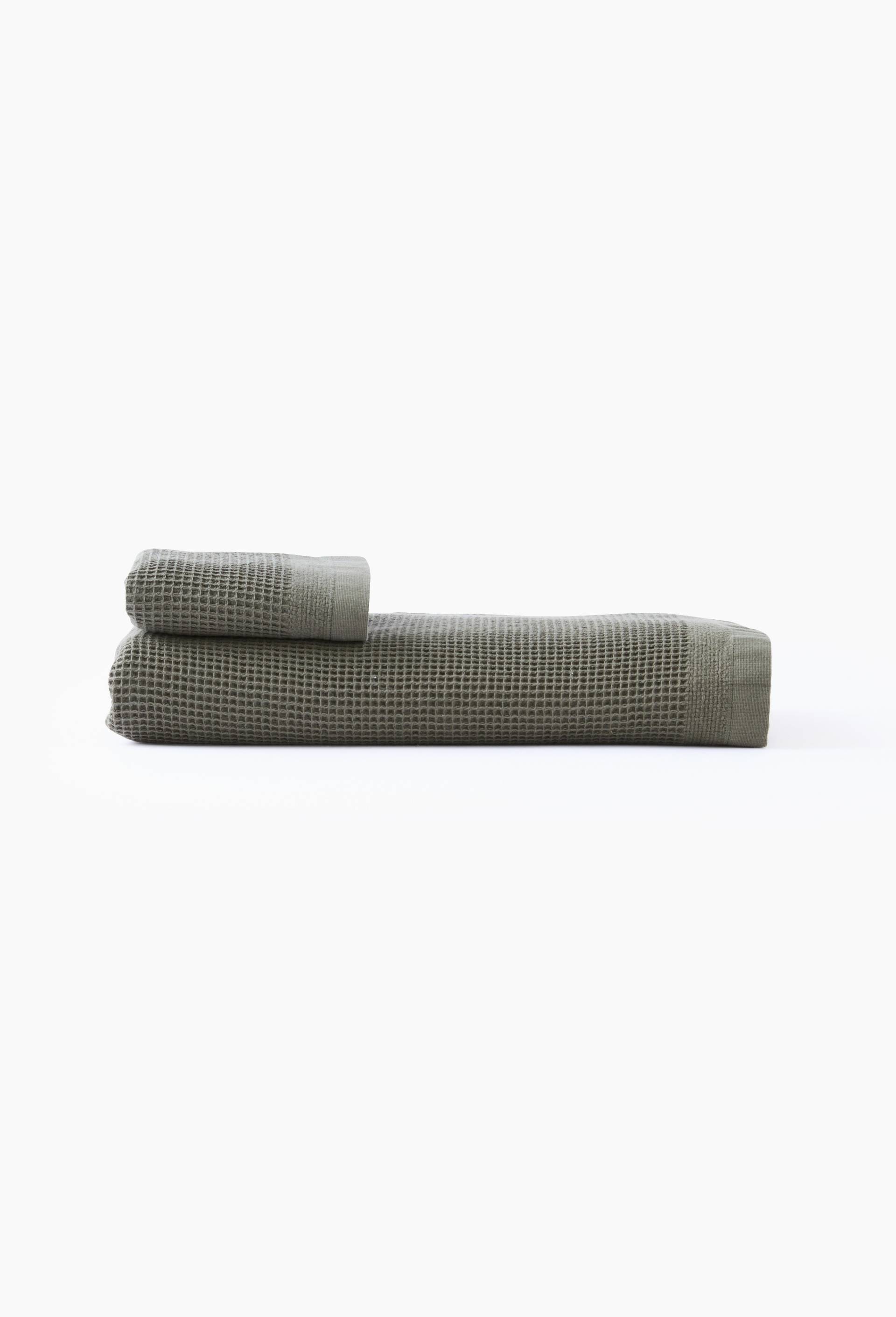 Drap de bain en nid d'abeille, 70x140cm, coton bio GOTS, Vert fonc&eacute;, large image number 2.0