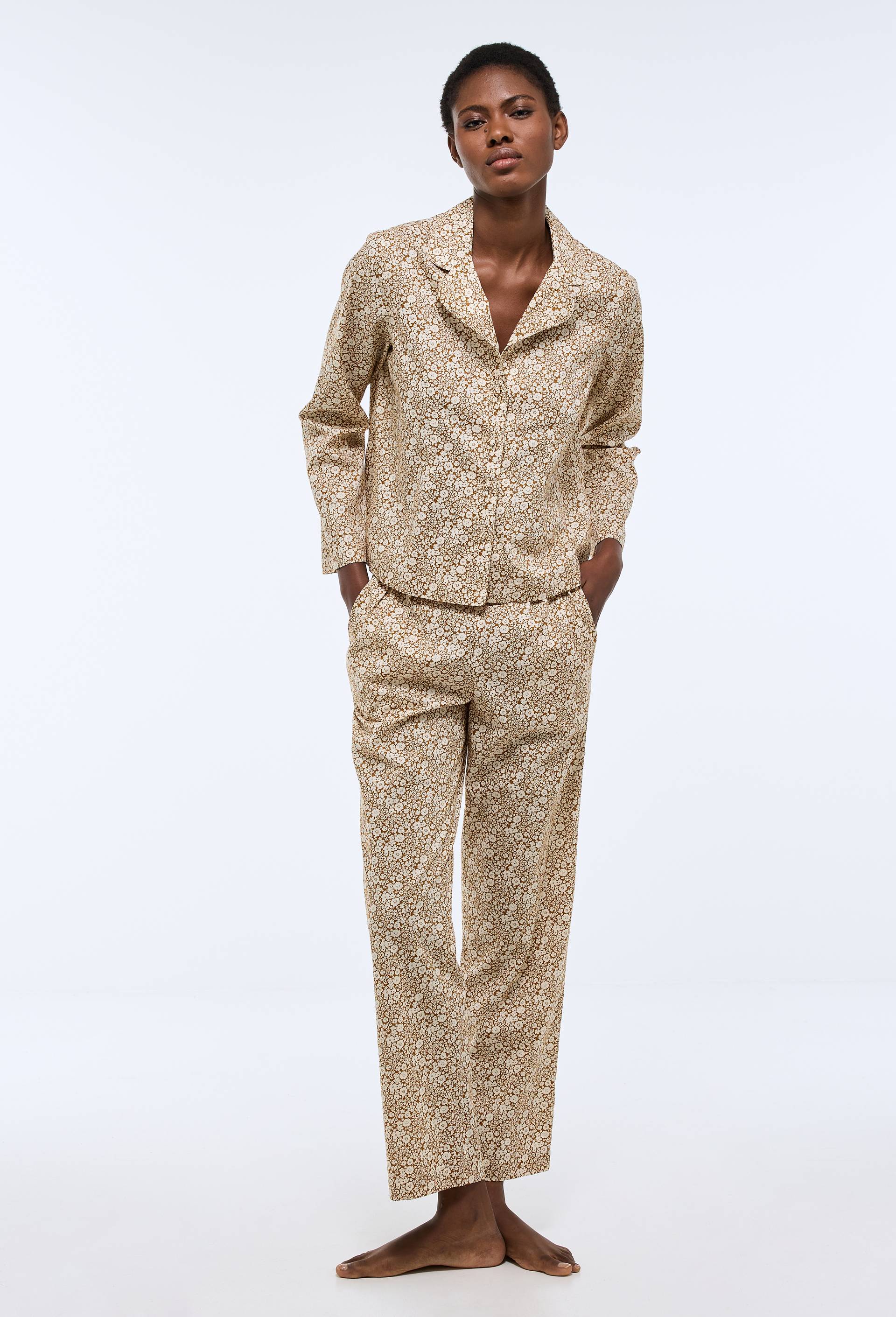 Pyjama imprim&eacute; en coton bio GOTS, Brun clair, large image number 1
