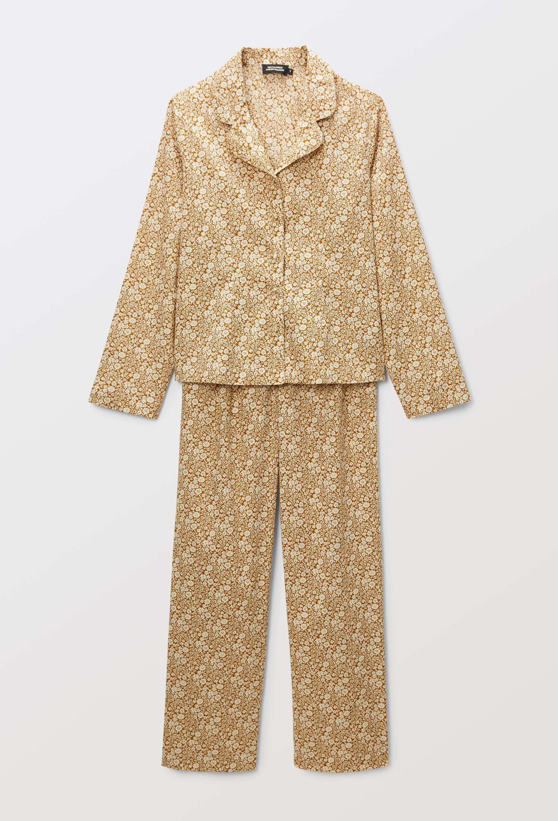 Pyjama imprim&eacute; en coton bio GOTS, Brun clair, large image number 3