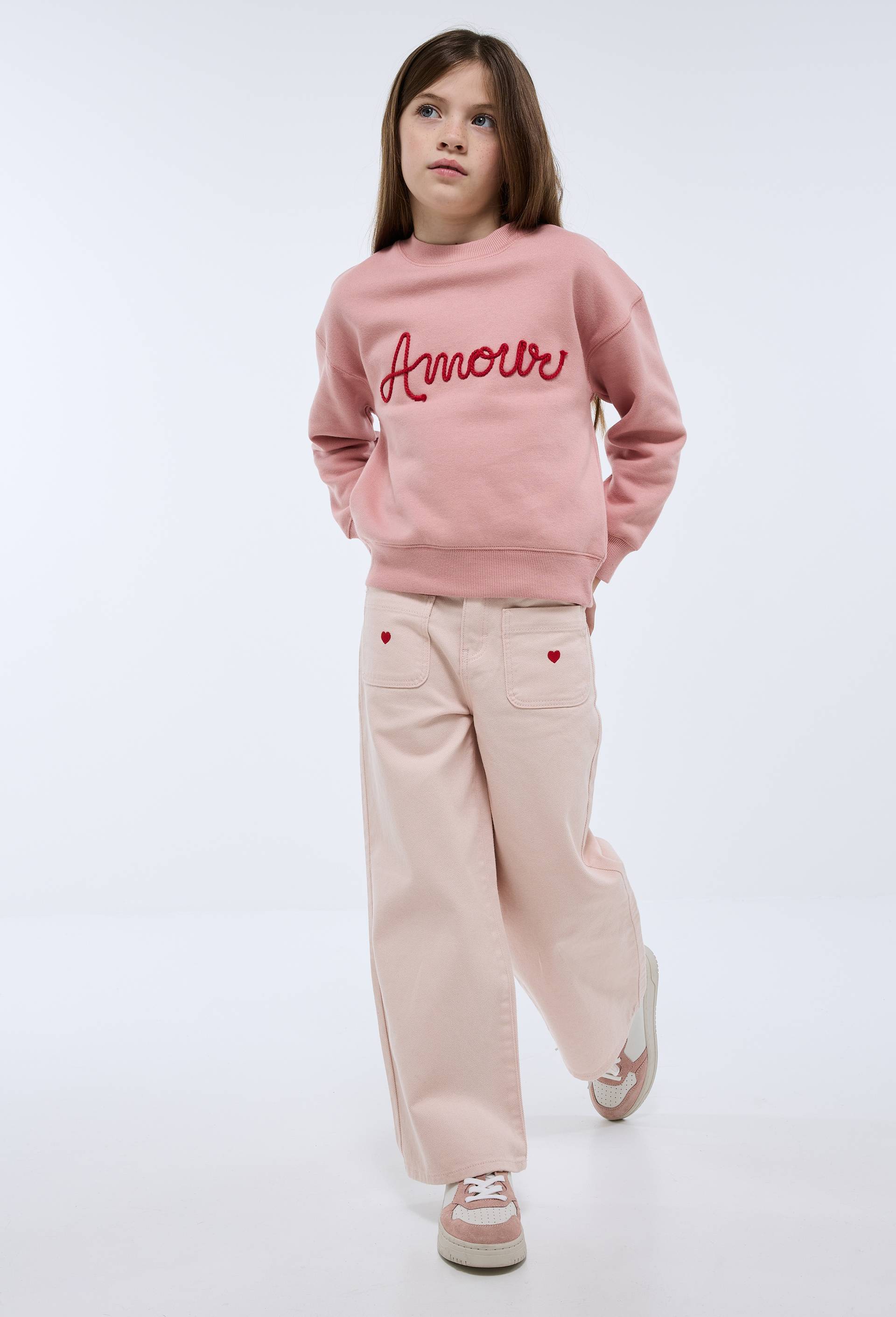 Pantalon large avec broderie  en coton, Rose clair, large image number 0