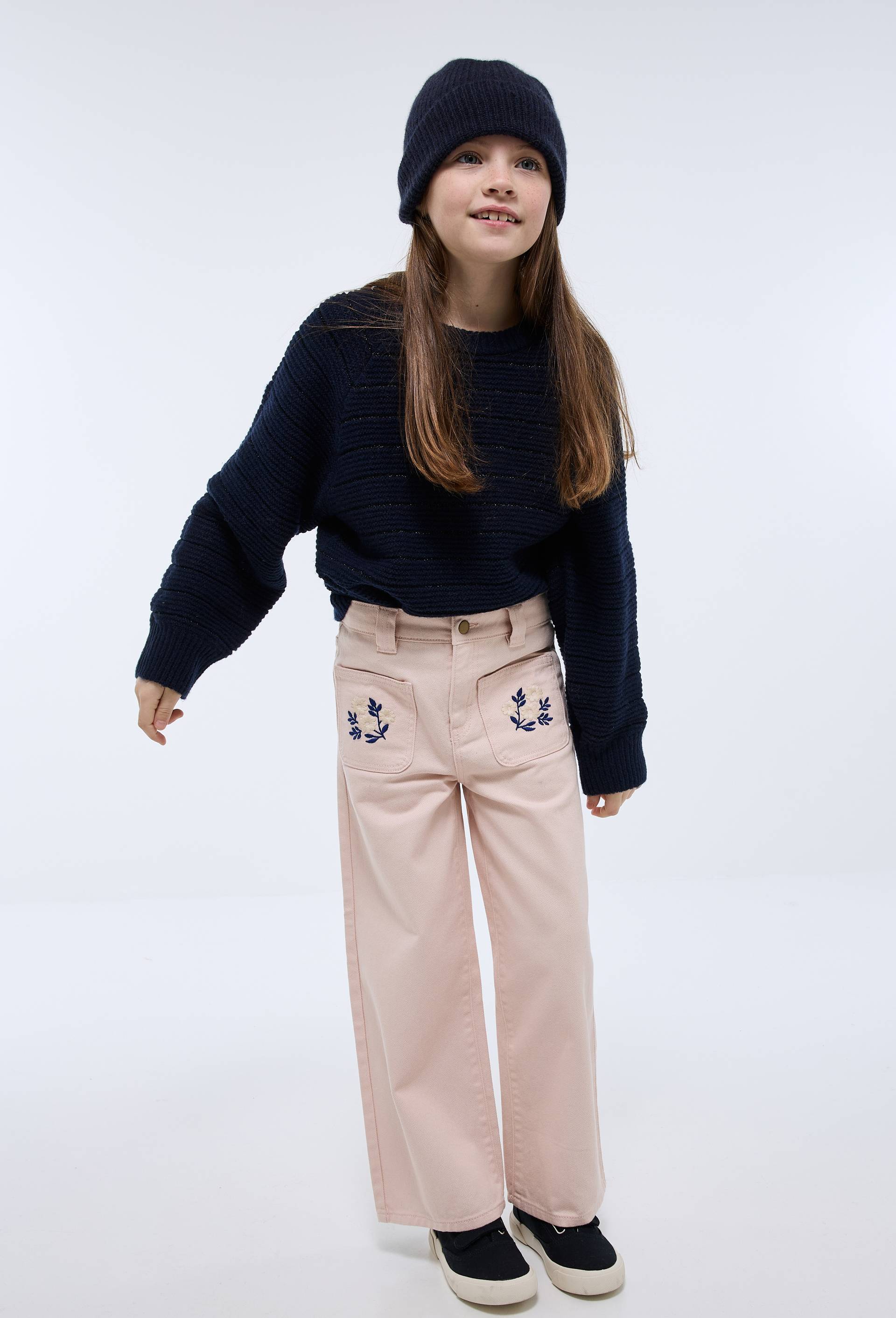 Pantalon &agrave; poches brod&eacute;es en coton, Rose clair, large image number 0