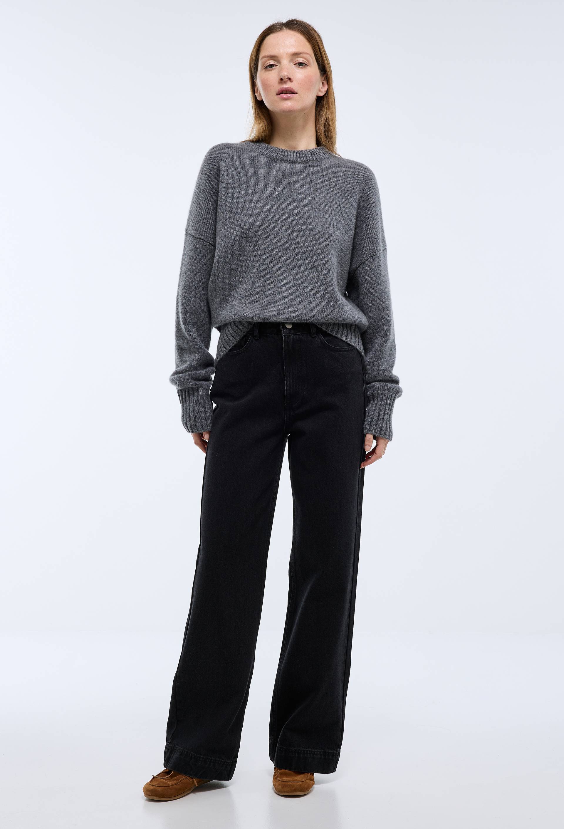 Jean large taille haute gris, Gris fonc&eacute;, large image number 0