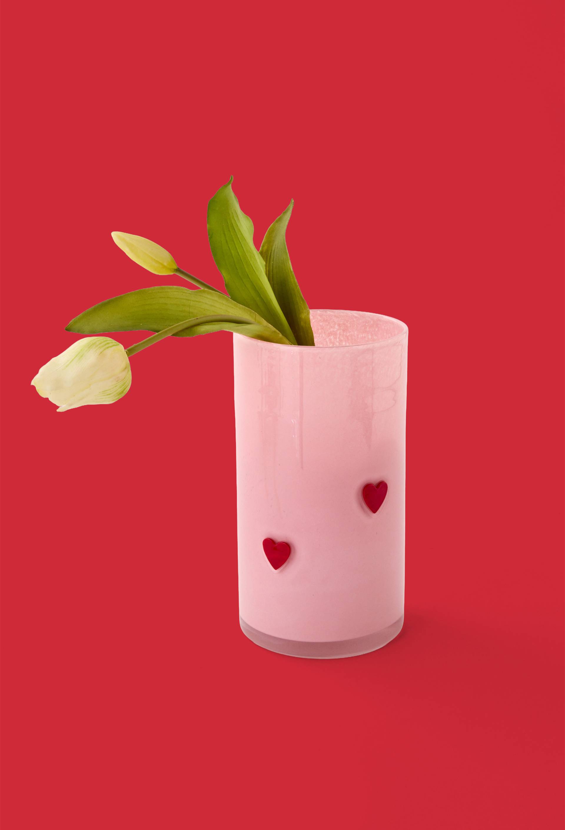 Vase coeurs, 12x26cm, en verre, Rose clair, large image number 0.0
