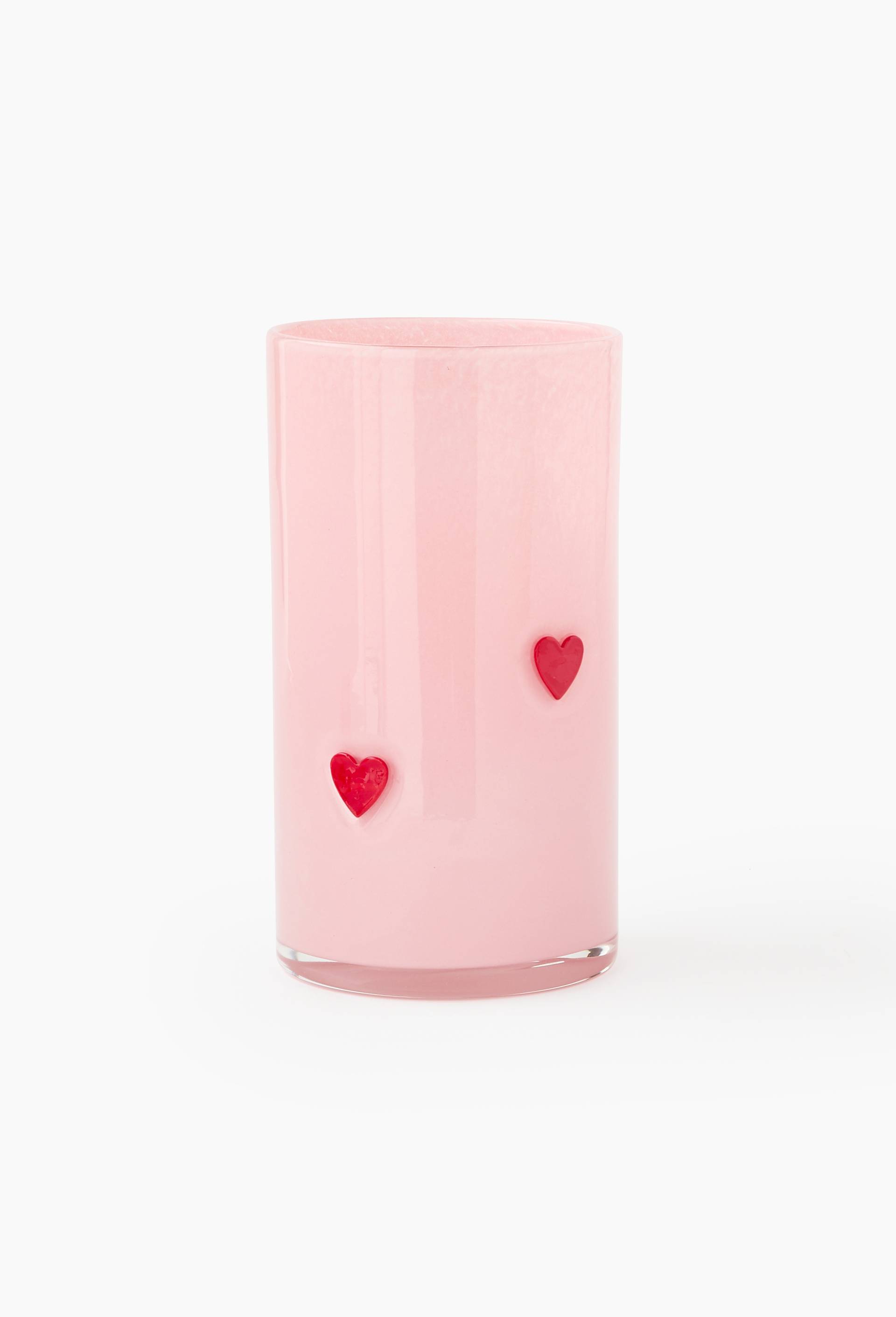 Vase coeurs, 12x26cm, en verre, Rose clair, large image number 1