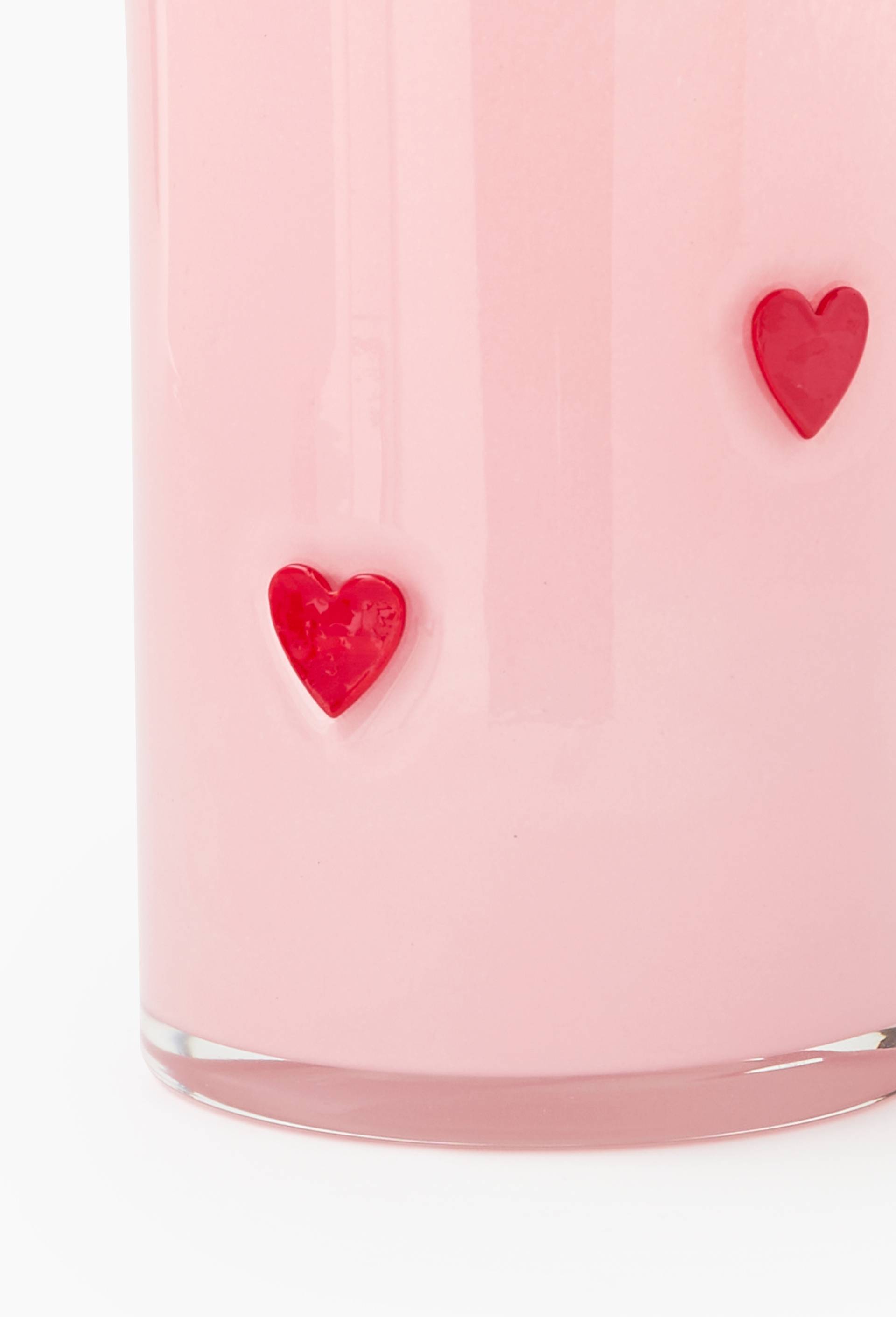 Vase coeurs, 12x26cm, en verre, Rose clair, large image number 2