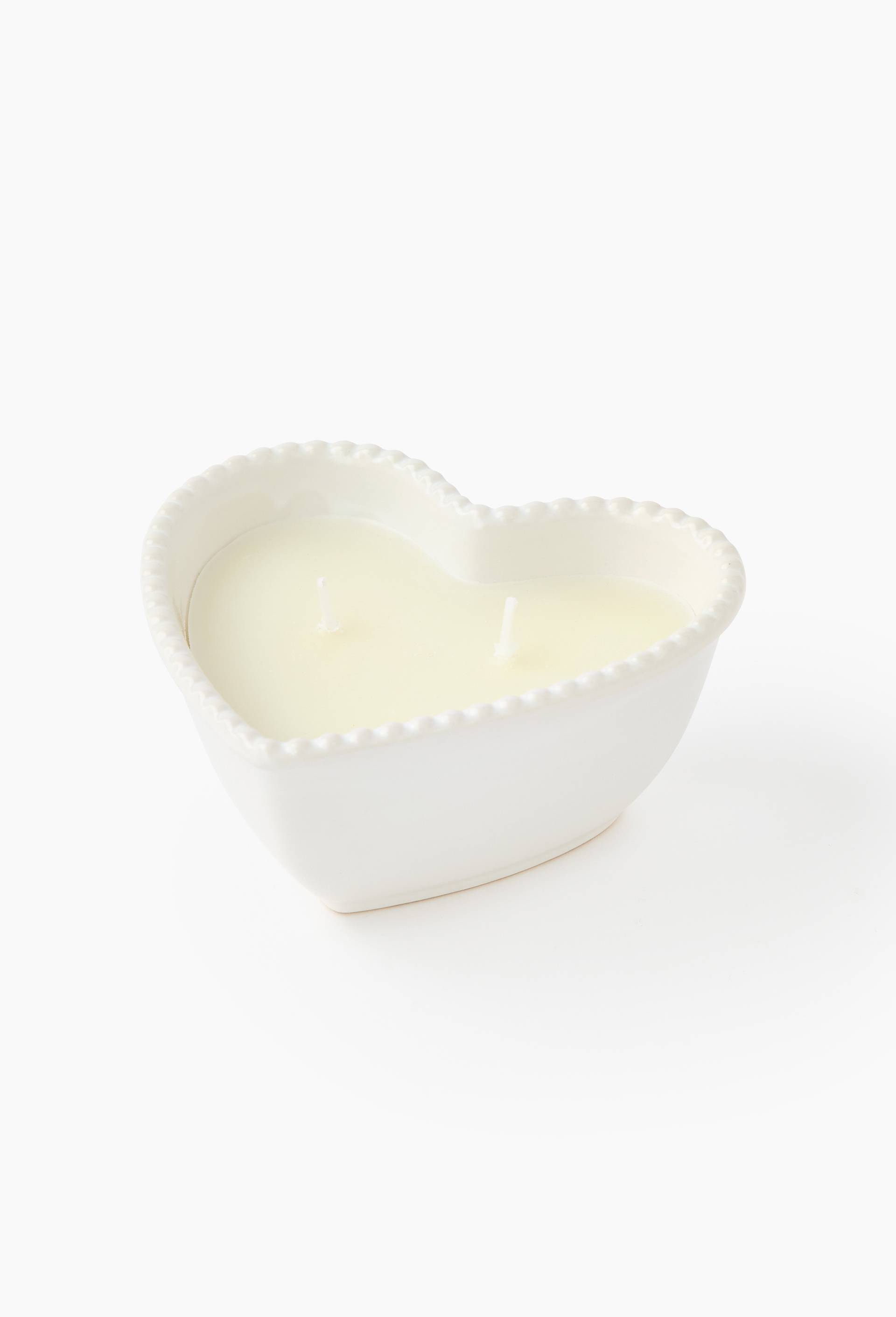 Bougie pot coeur, 12x10.8x5.5cm, en c&eacute;ramique, Blanc, large image number 2
