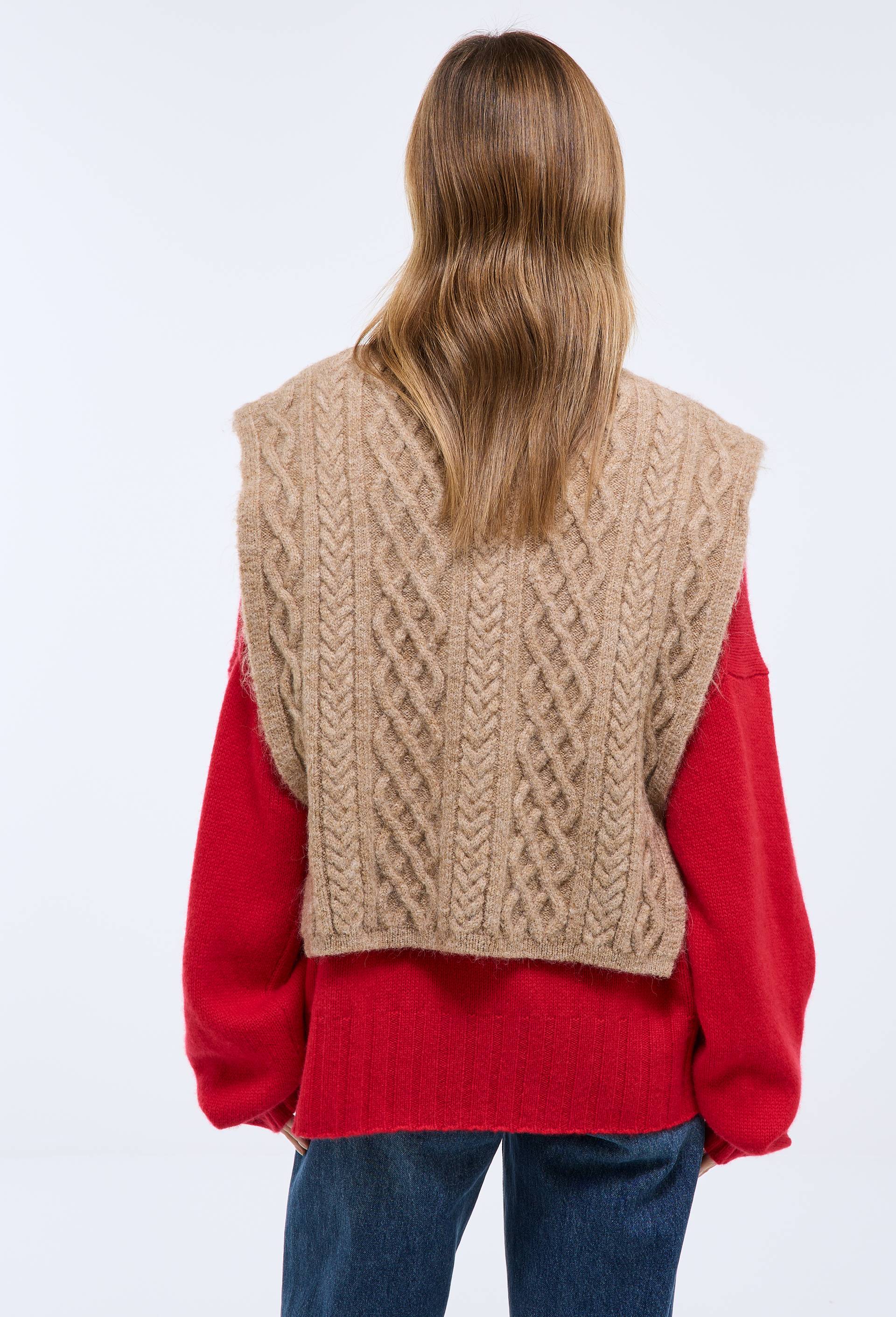 Col roul&eacute; plastron sans manches, Beige, large image number 1