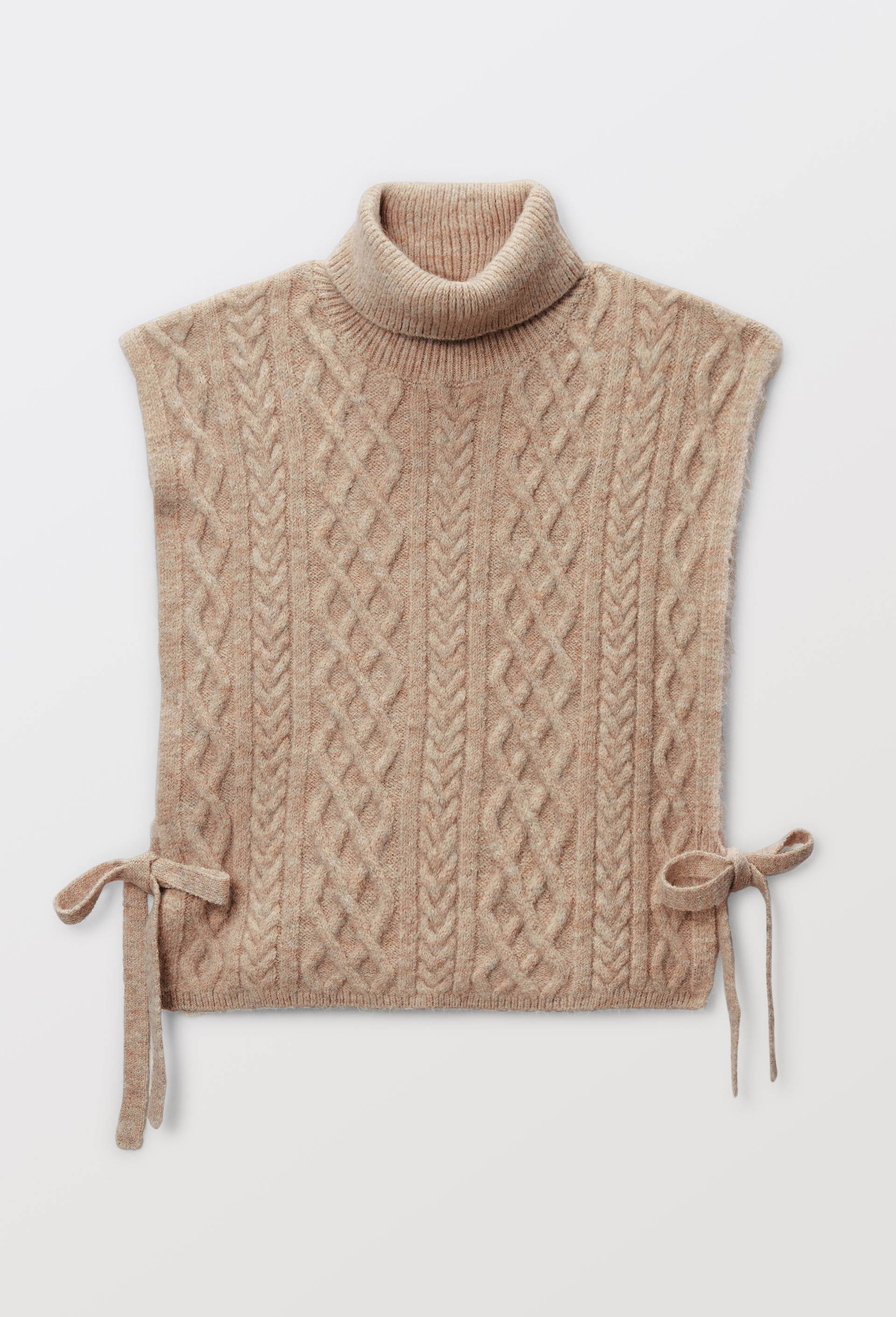 Col roul&eacute; plastron sans manches, Beige, large image number 2