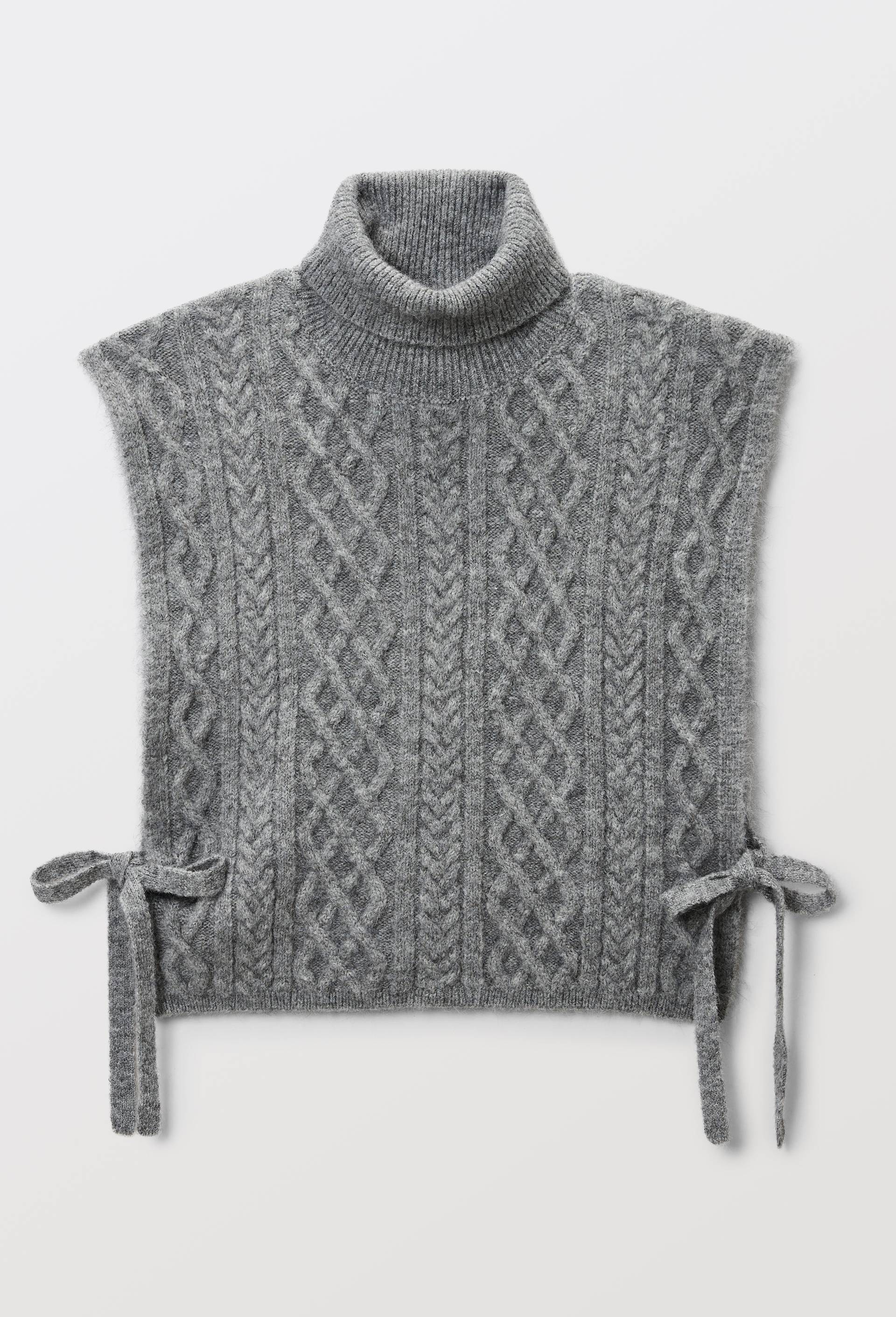 Col roul&eacute; plastron sans manches, Gris, large image number 2