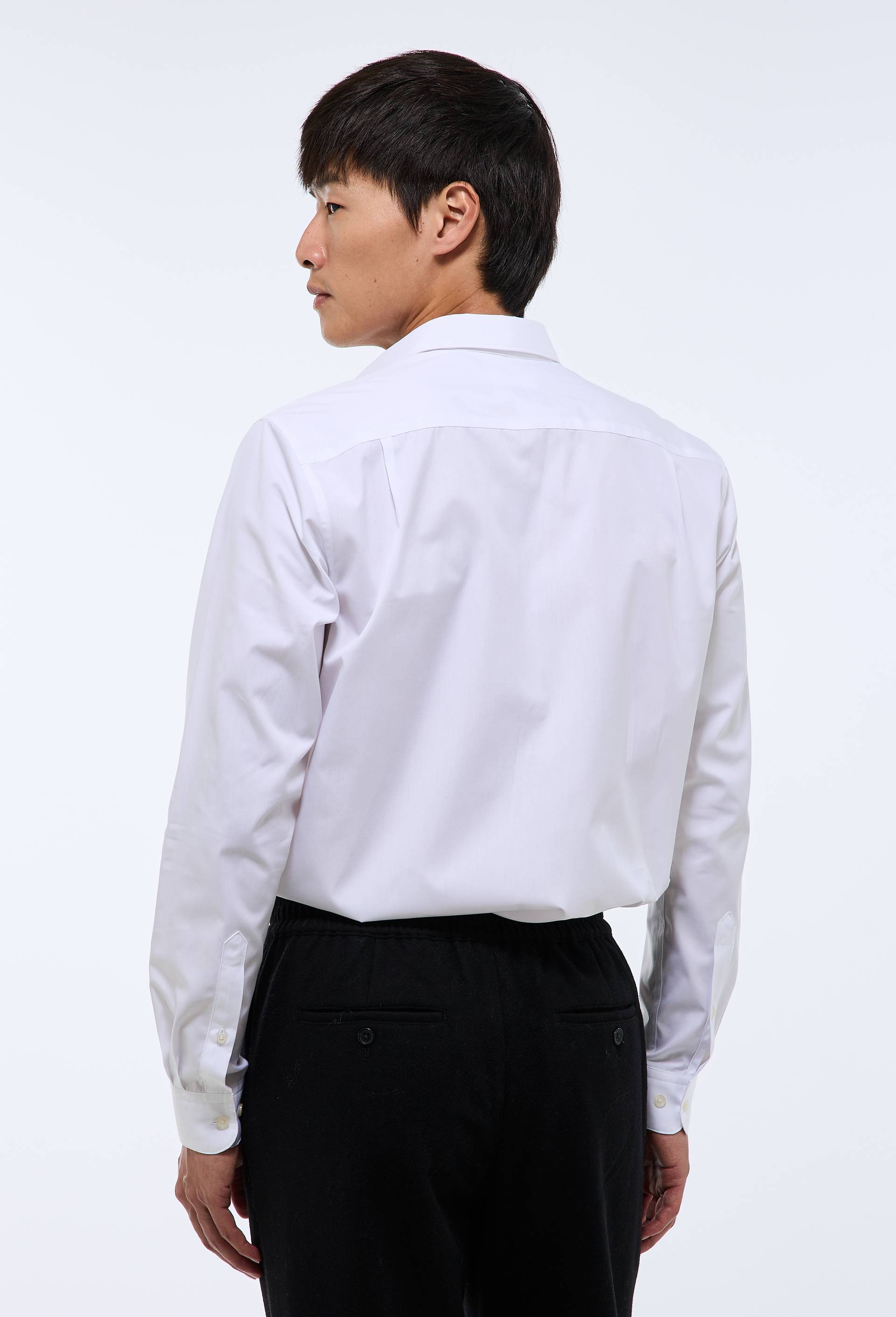 Chemise ville col italien double retors en coton, Blanc, large image number 1
