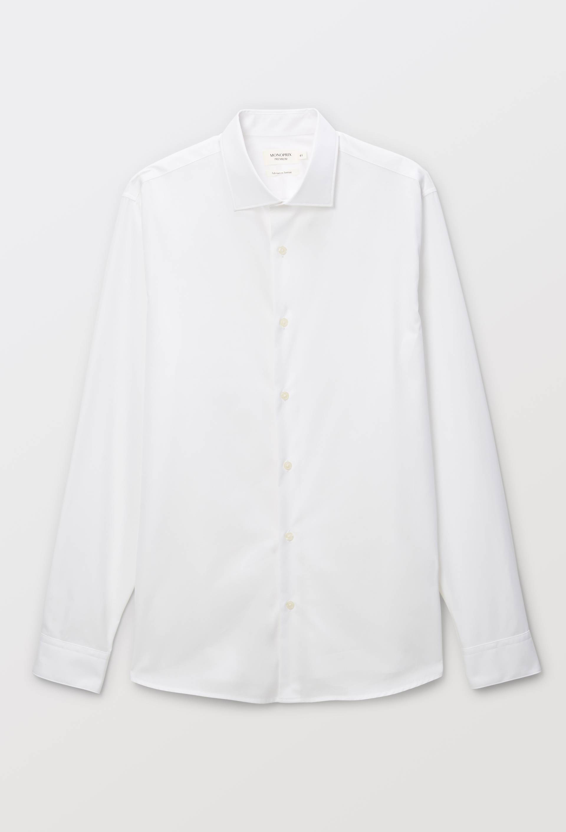 Chemise ville col italien double retors en coton, Blanc, large image number 2