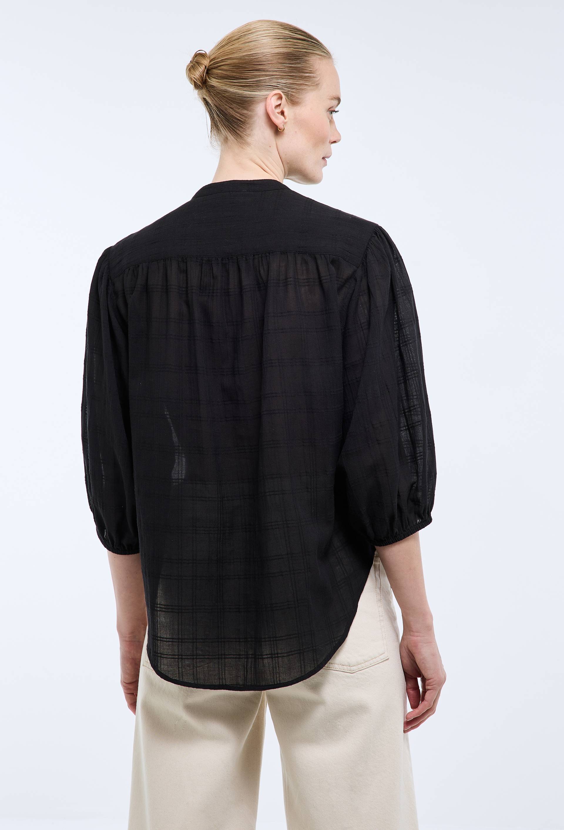 Blouse manches trois quarts transparente en coton BIO GOTS, Noir, large image number 1