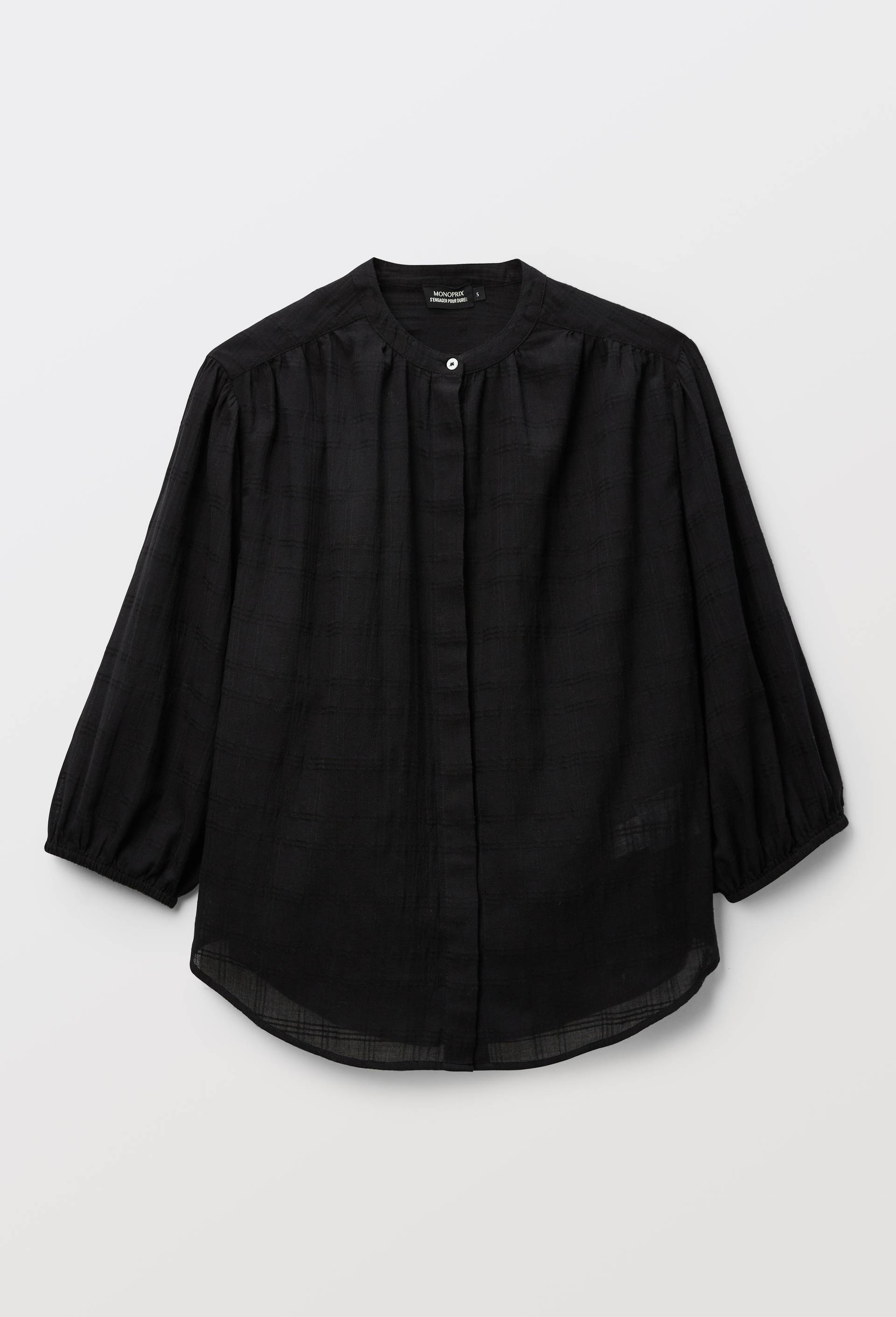 Blouse manches trois quarts transparente en coton BIO GOTS, Noir, large image number 2.0