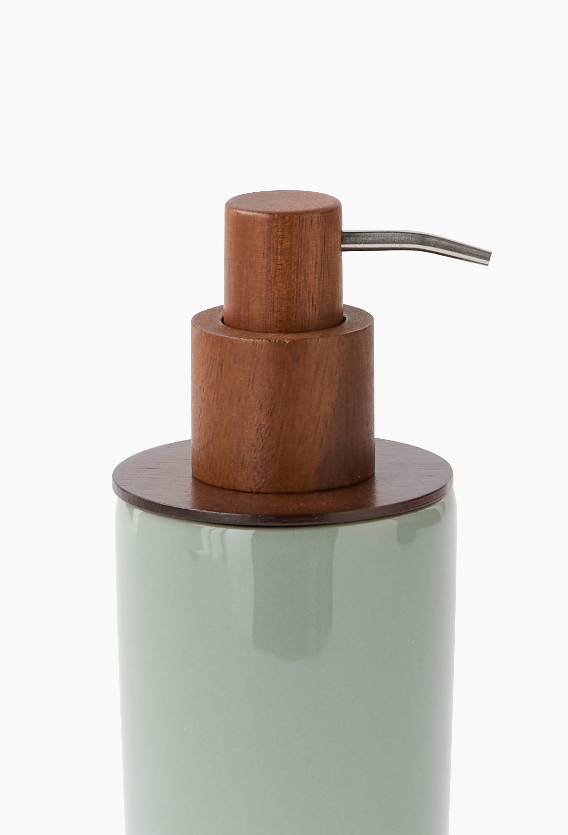 Distributeur de savon, en c&eacute;ramique  18,7x7,5x7,5cm, Vert clair, large image number 1.0