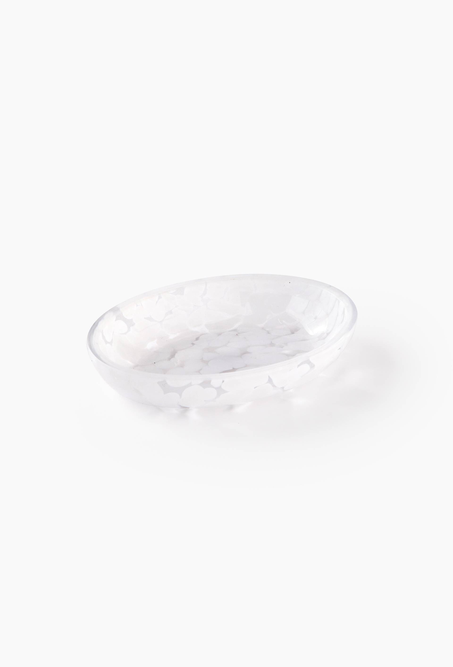 Porte savon, 13,8x10x2,5cm, en verre tachet&eacute;, Blanc, large image number 0