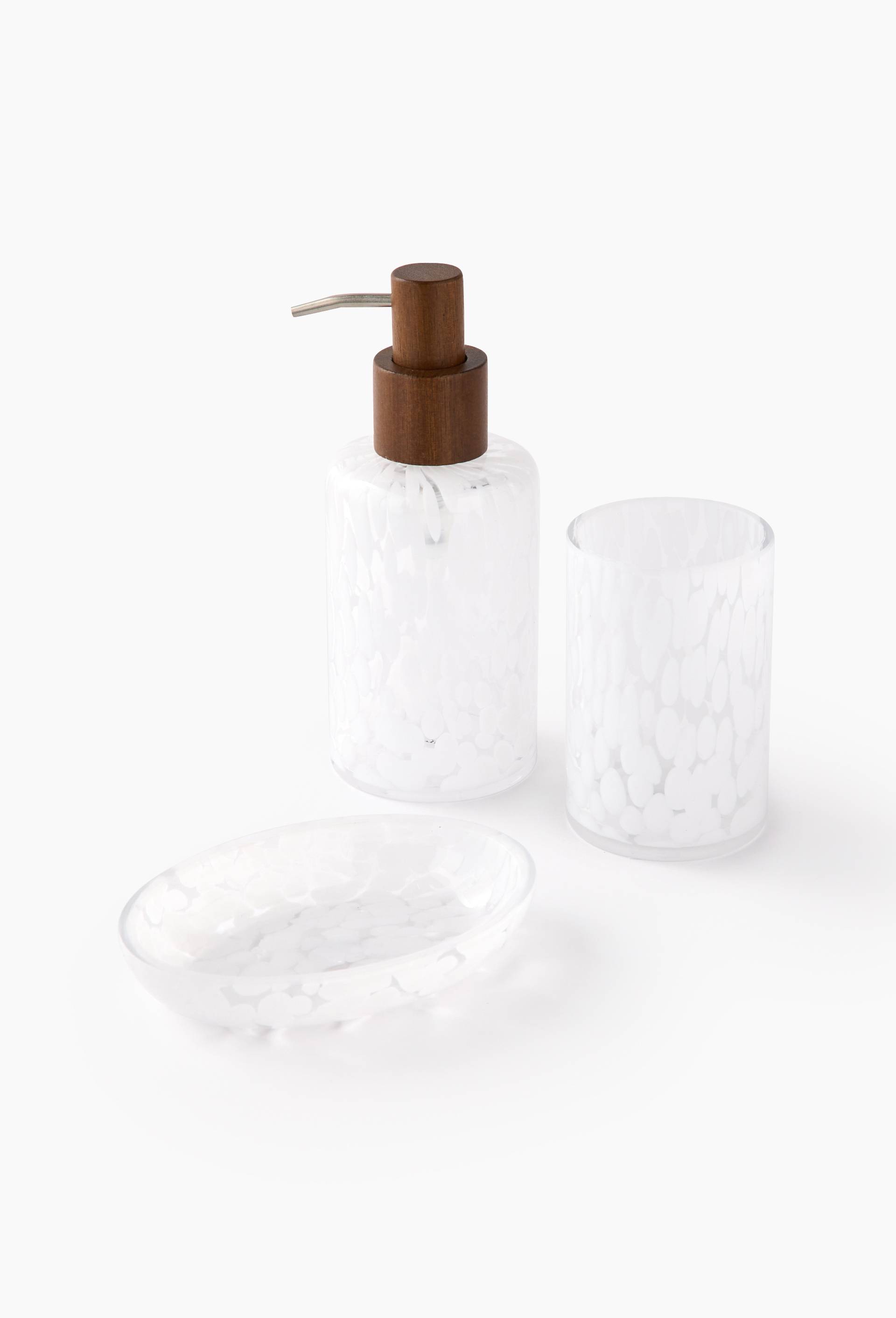 Porte savon, 13,8x10x2,5cm, en verre tachet&eacute;, Blanc, large image number 1
