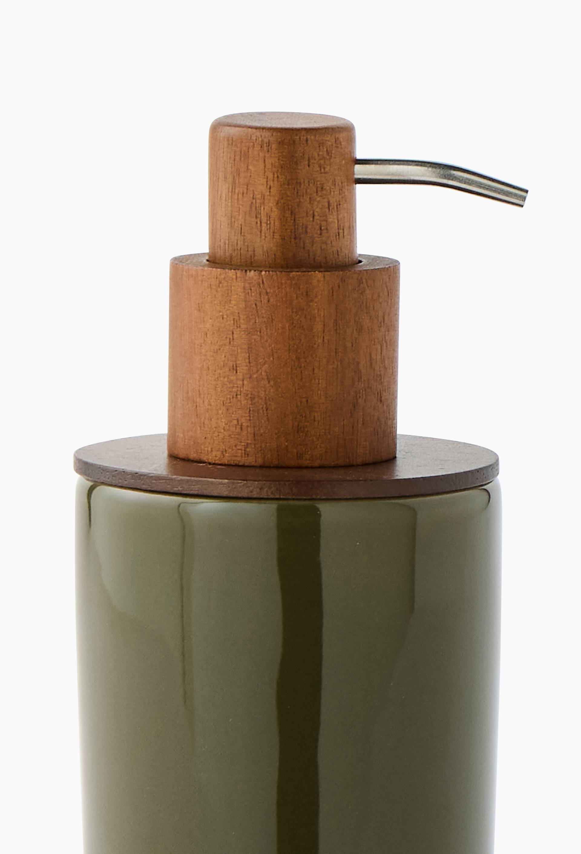 Distributeur de savon, en c&eacute;ramique  18,7x7,5x7,5cm, Vert fonc&eacute;, large image number 1