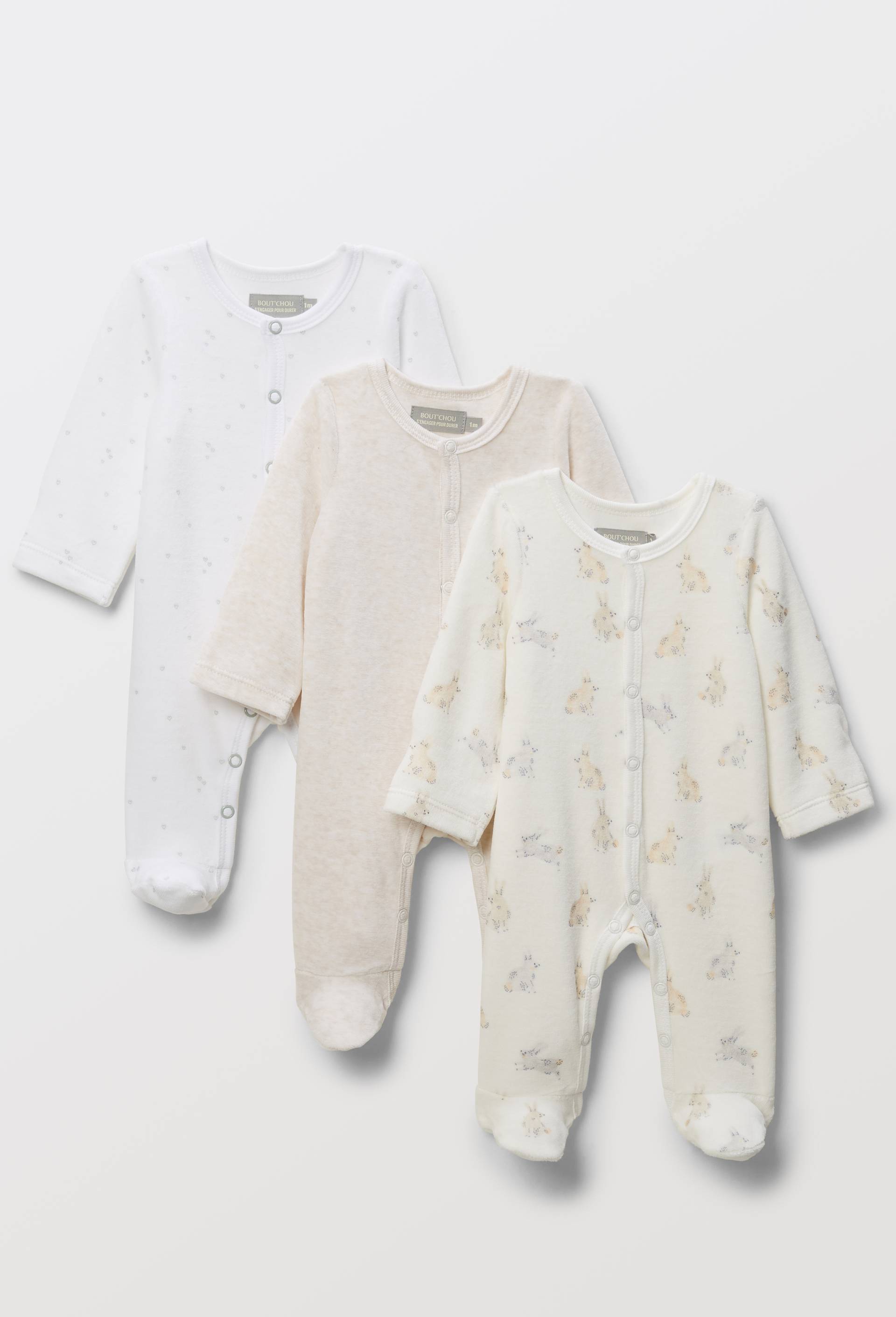 Lot de 3 dors-biens en velours en coton BIO GOTS, Ecru, large image number 0