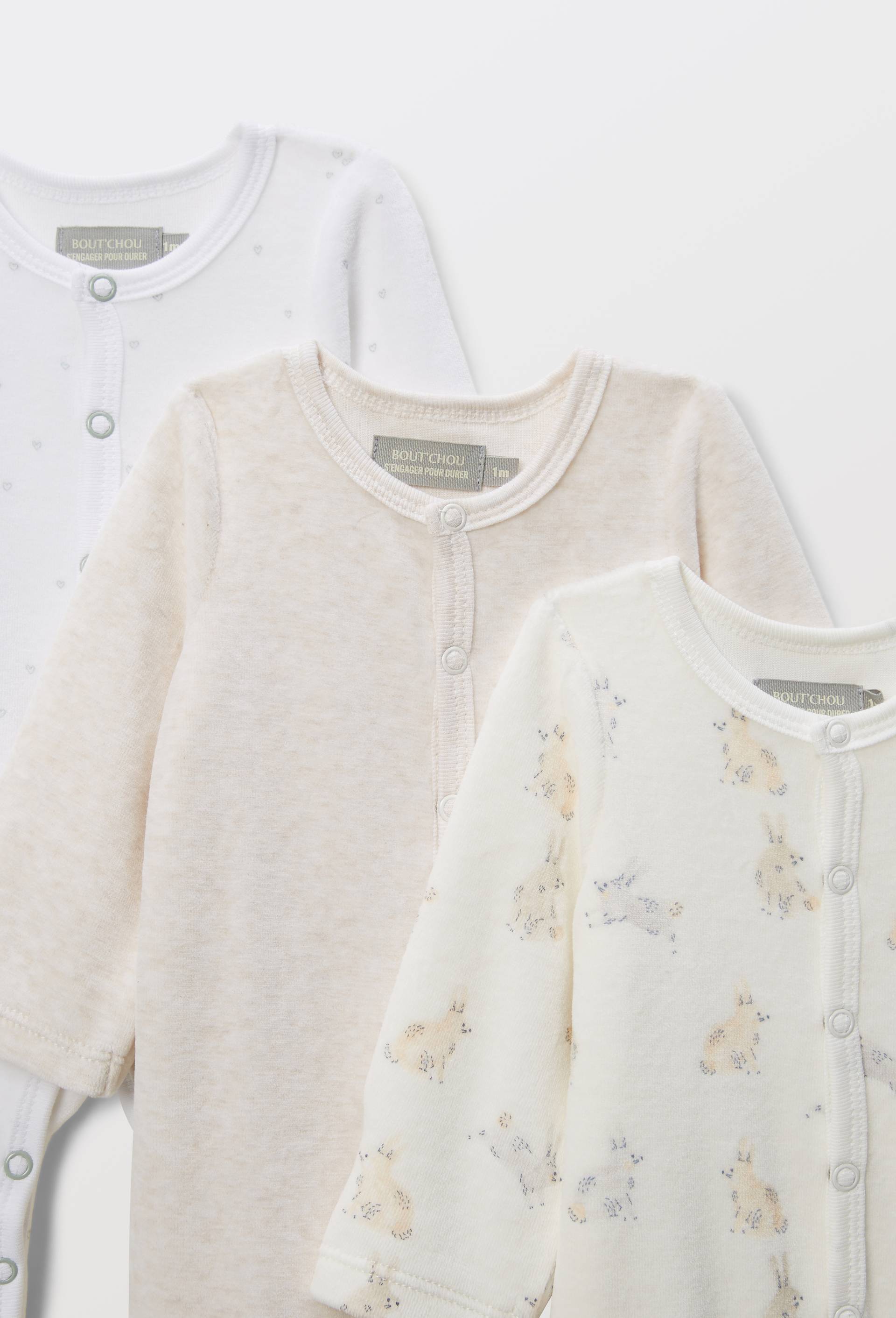 Lot de 3 dors-biens en velours en coton BIO GOTS, Ecru, large image number 2