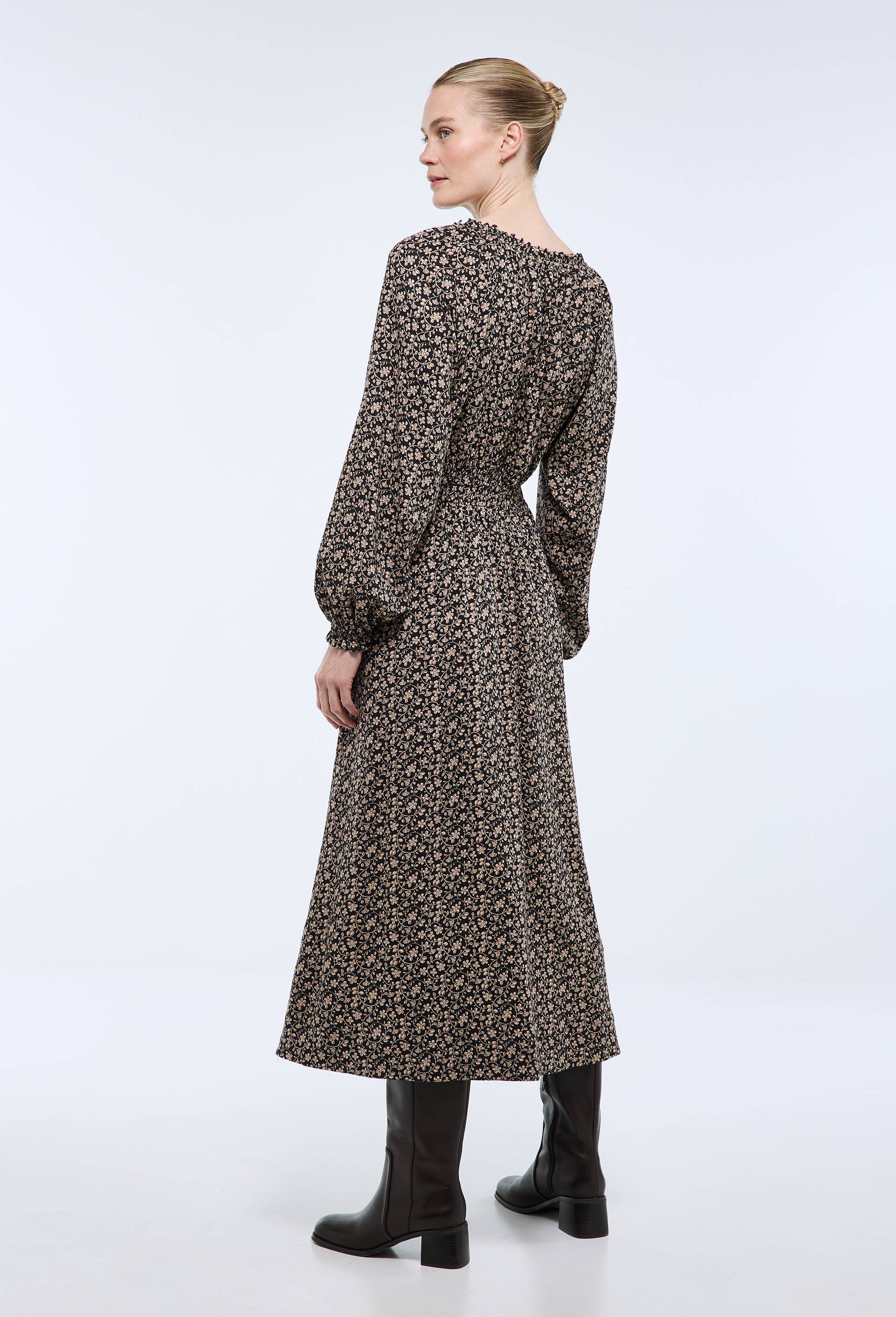 Robe midi smock&eacute;e imprim&eacute;e, Noir, large image number 3