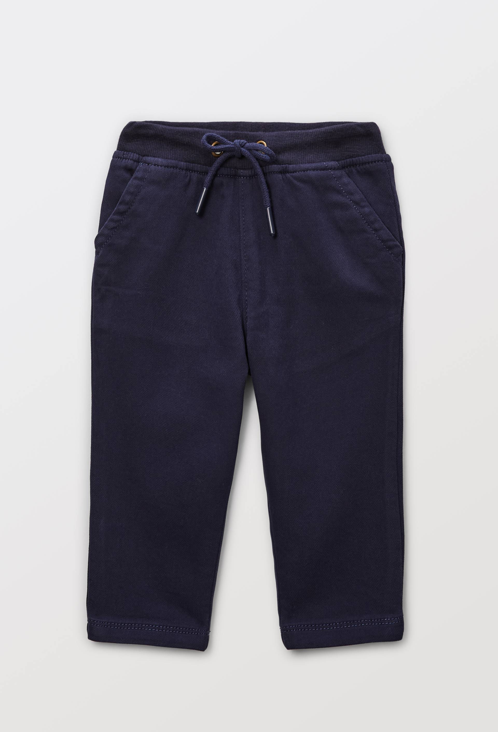 Pantalon uni en maille contenant du coton, Bleu fonc&eacute;, large image number 0.0