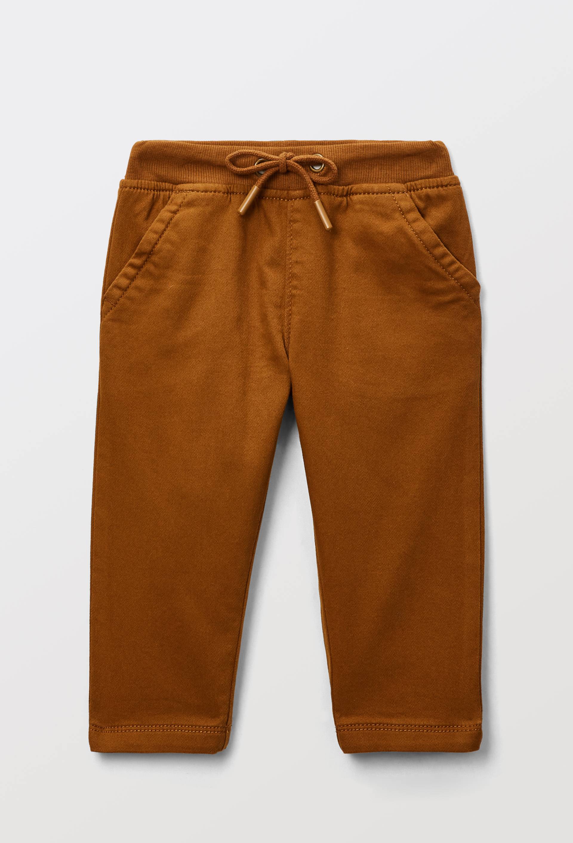 Pantalon uni en maille contenant du coton, Brun, large image number 0