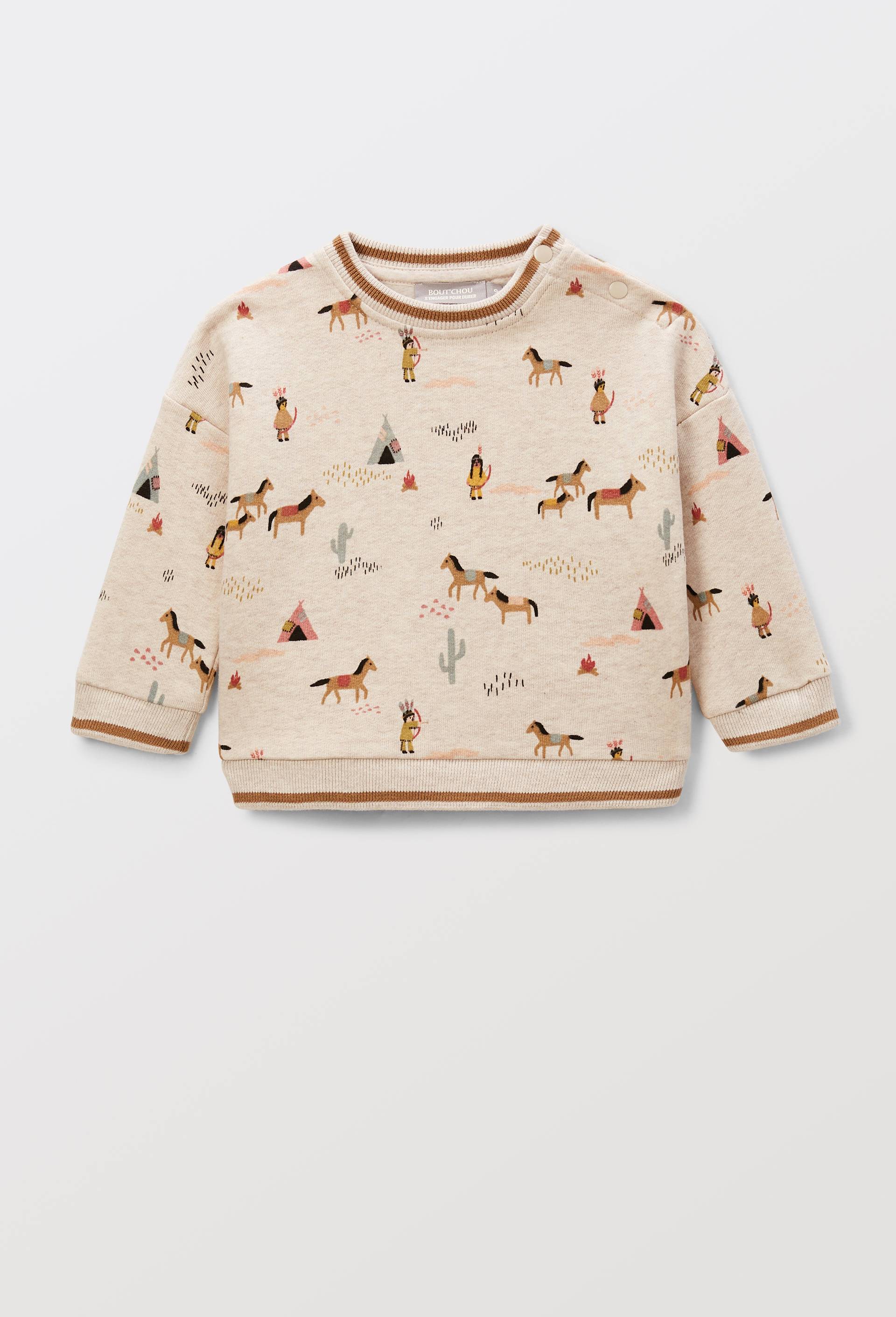 Sweat imprim&eacute; en coton BIO GOTS, Beige, large image number 0
