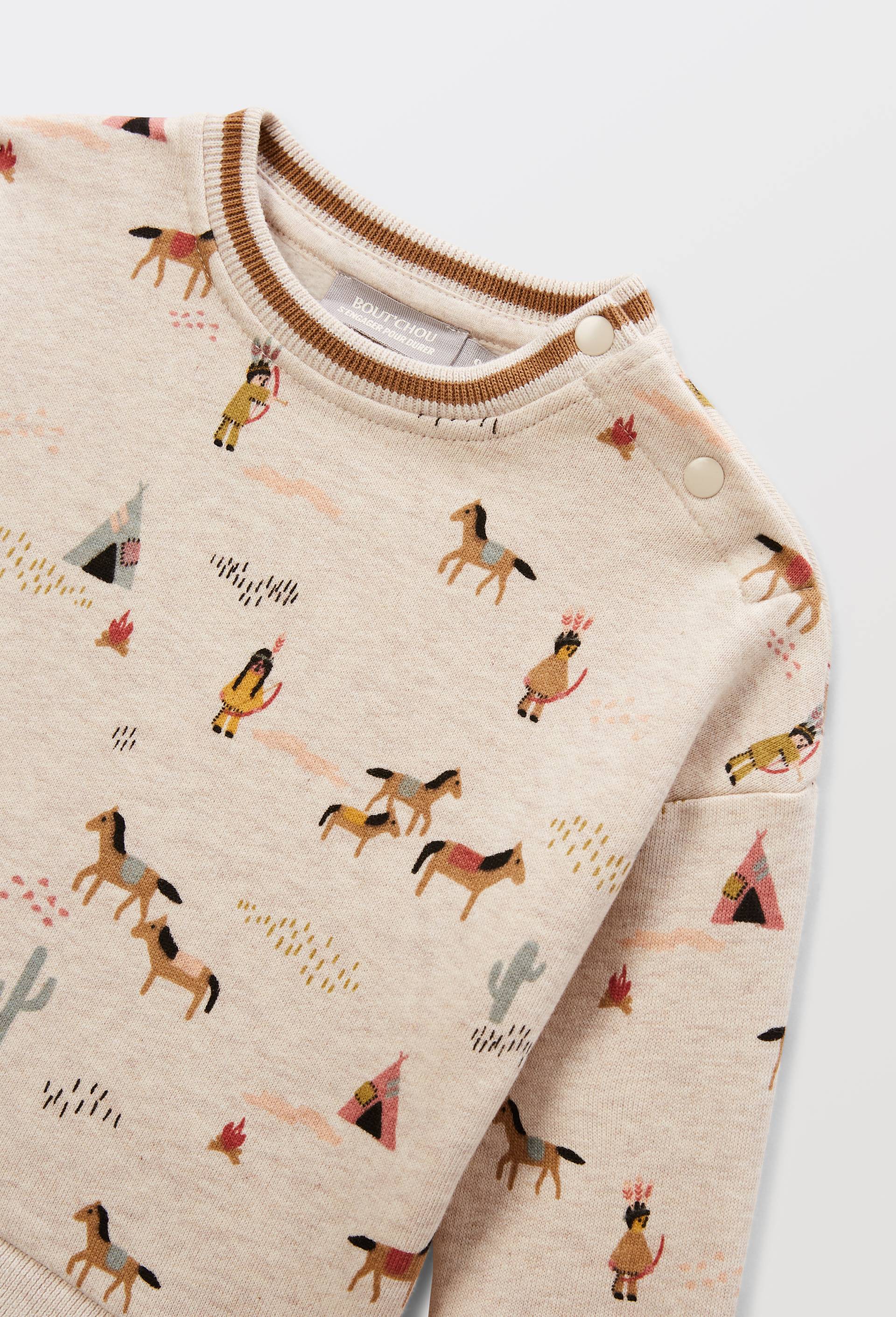 Sweat imprim&eacute; en coton BIO GOTS, Beige, large image number 2.0