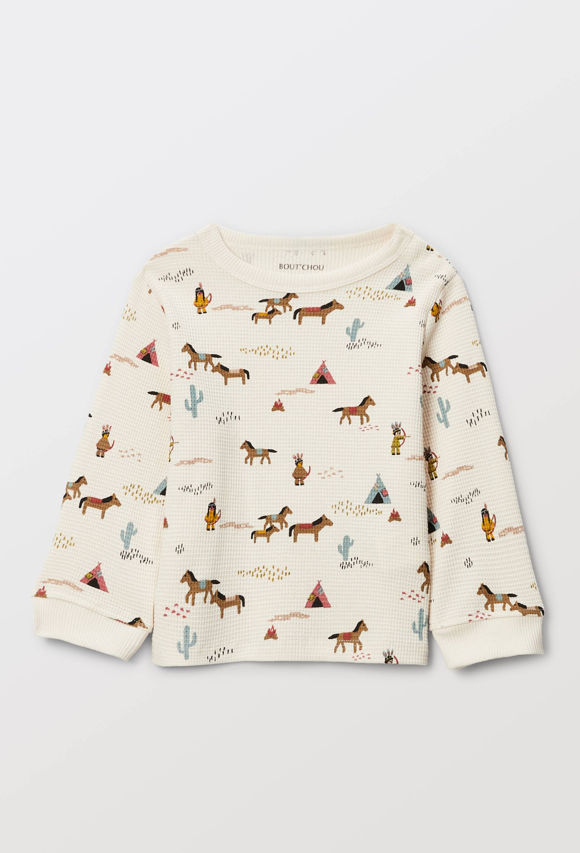 T-shirt manches longues imprim&eacute; en coton BIO GOTS, Beige clair, large image number 0
