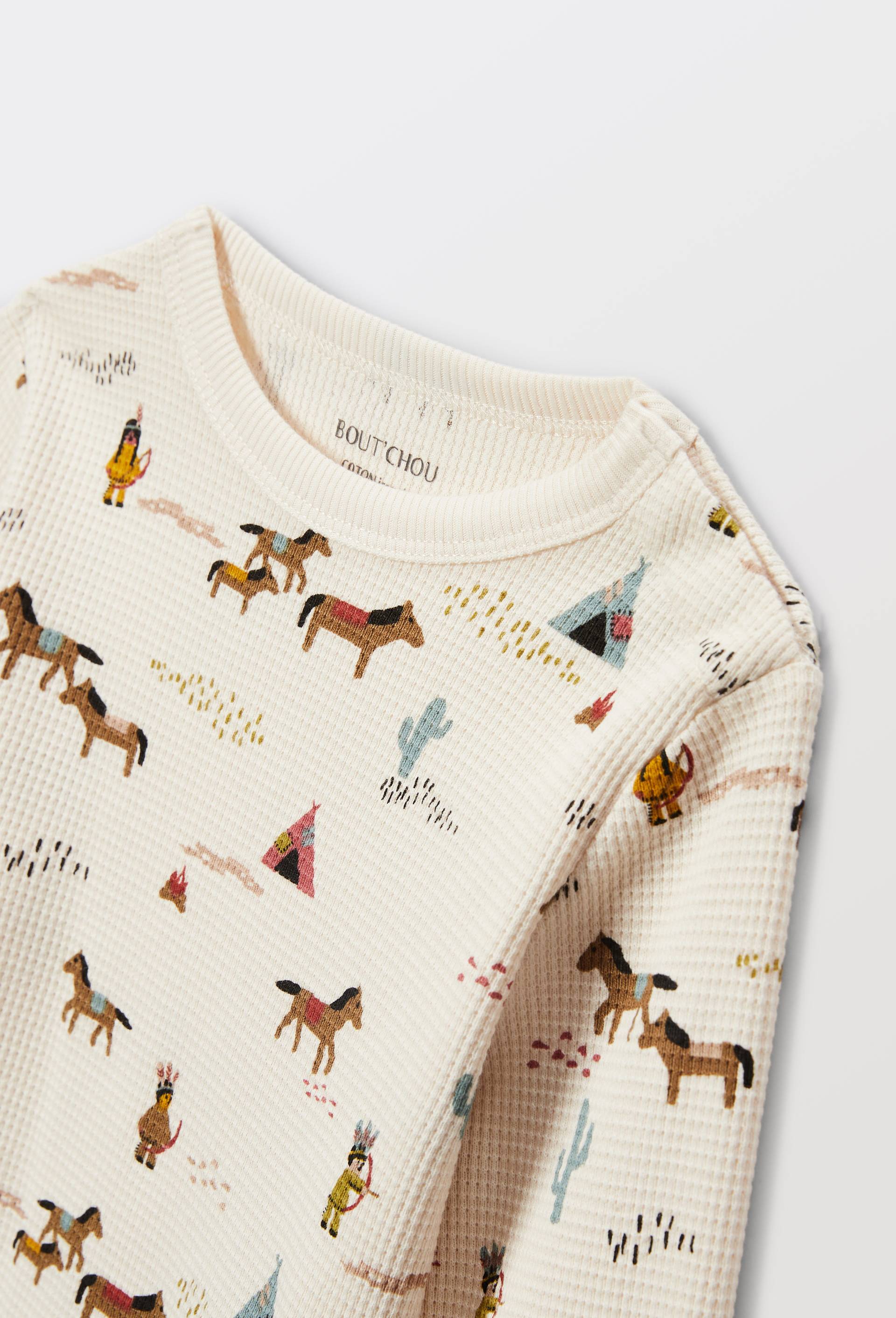 T-shirt manches longues imprim&eacute; en coton BIO GOTS, Beige clair, large image number 3
