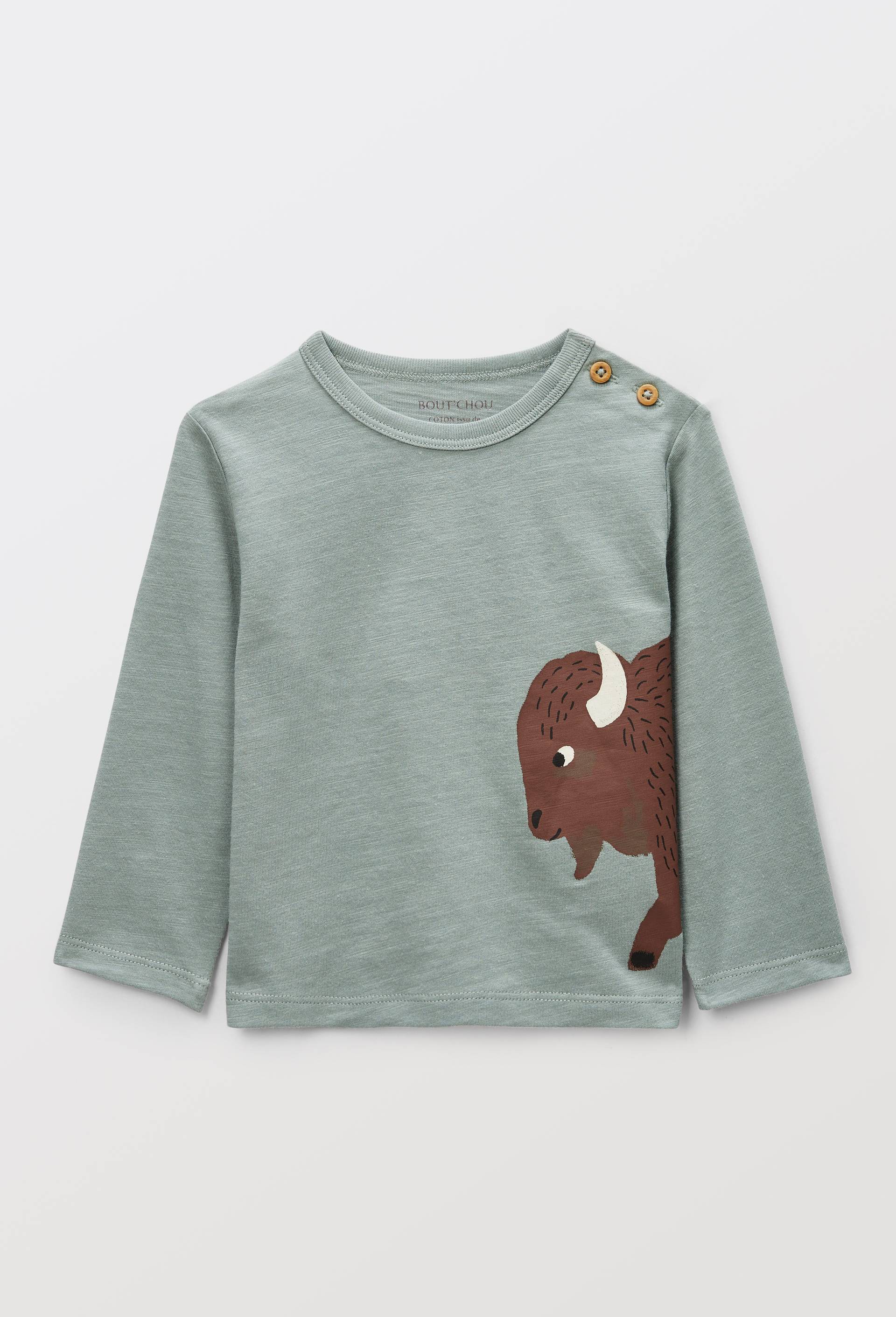 T-shirt manches longues imprim&eacute; en coton BIO GOTS, Vert, large image number 1