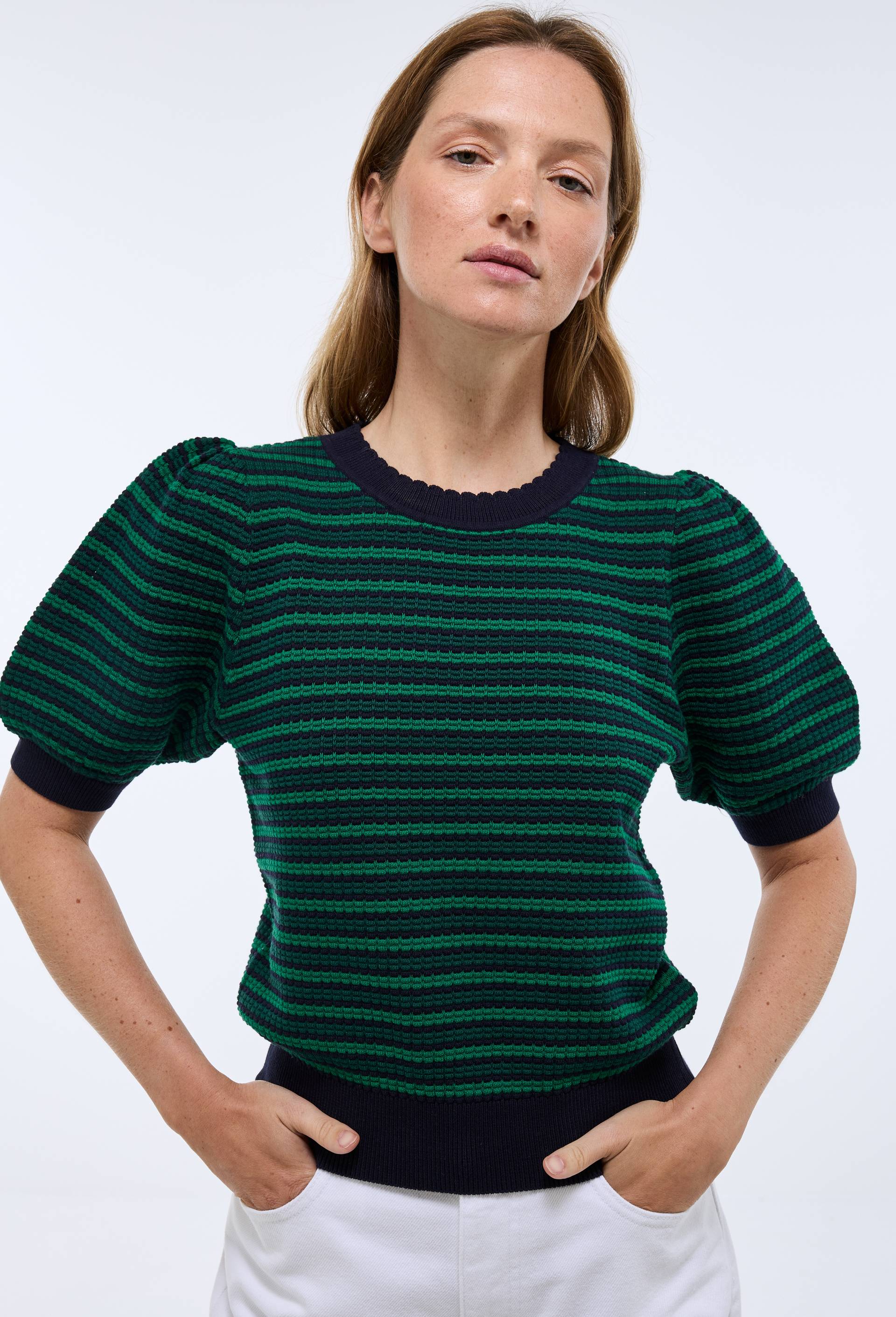Pull manches courtes à rayures - MONOPRIX - Modalova