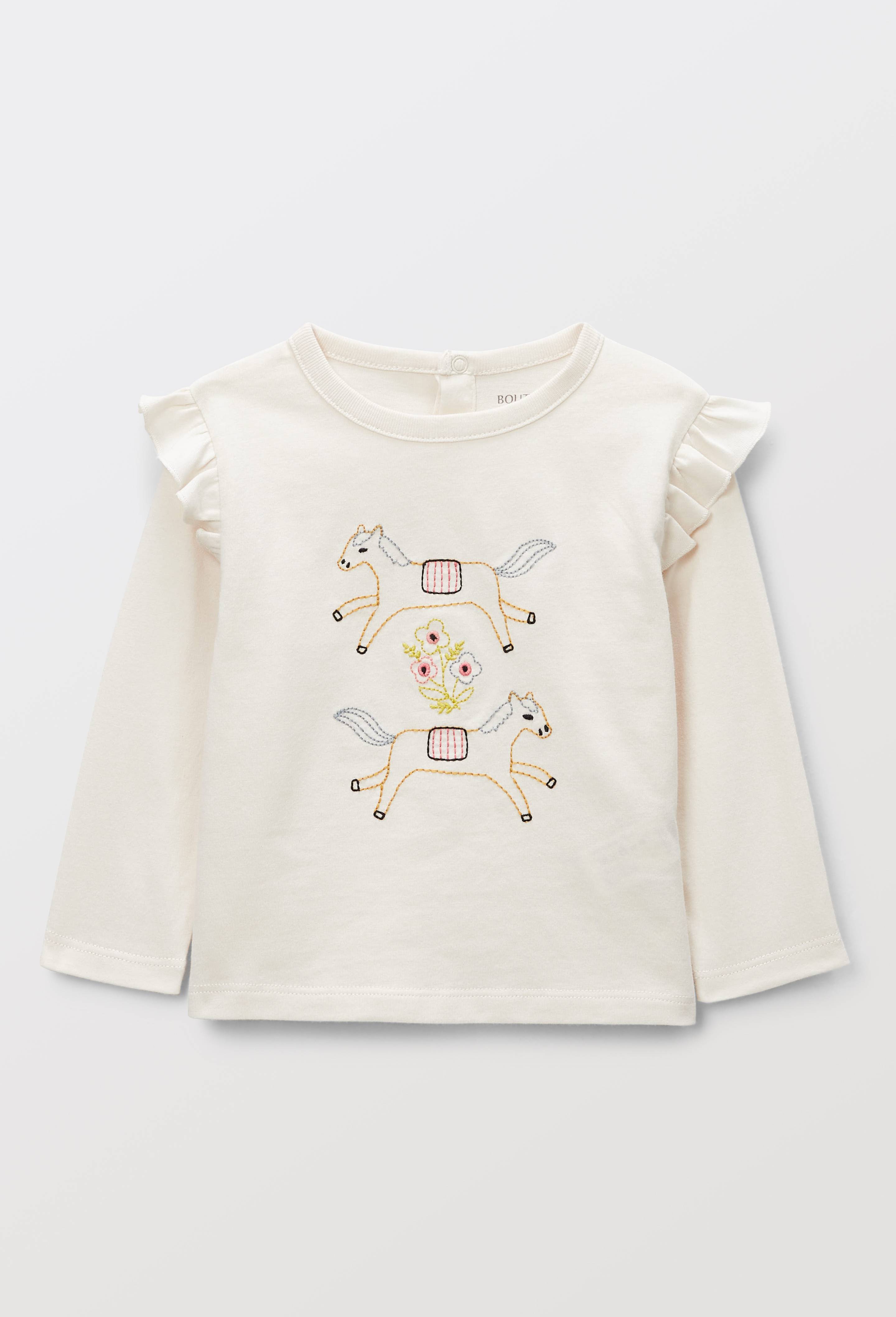 T-shirt manches longues brod&eacute; en coton BIO GOTS, Beige clair, large image number 0