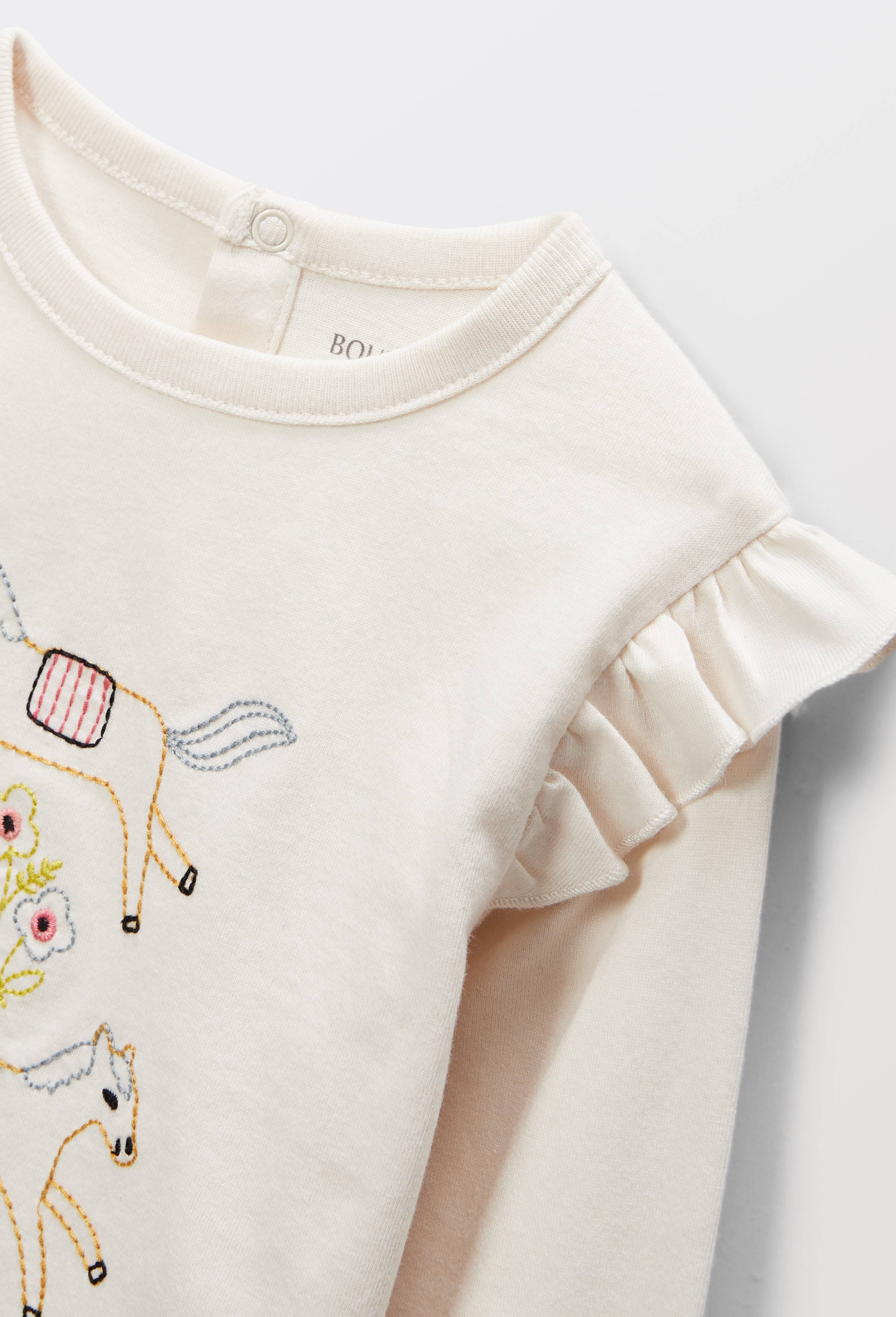 T-shirt manches longues brod&eacute; en coton BIO GOTS, Beige clair, large image number 2.0