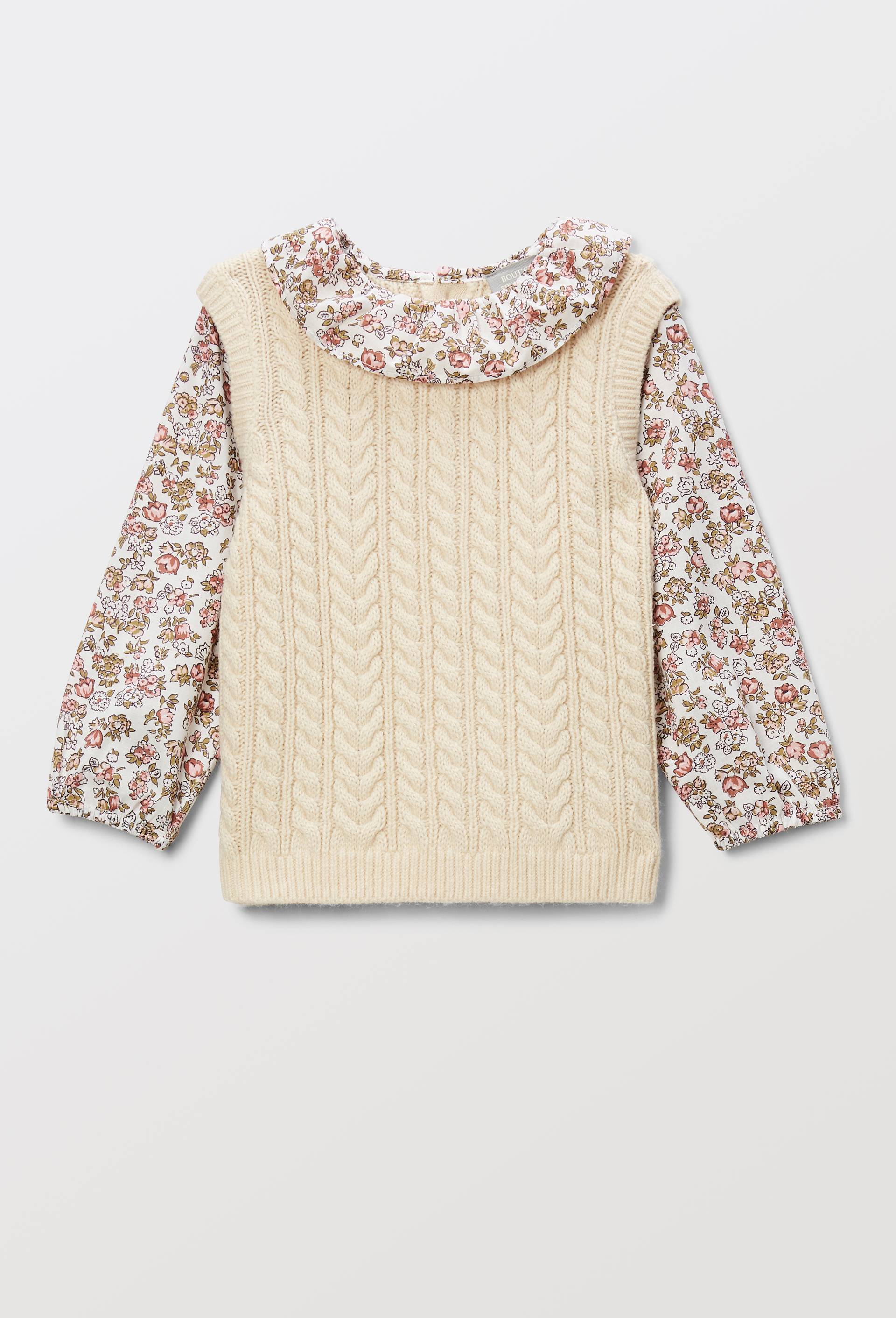 Pull 2 en 1 sans manches avec blouse imprim&eacute;e, Beige clair, large image number 0