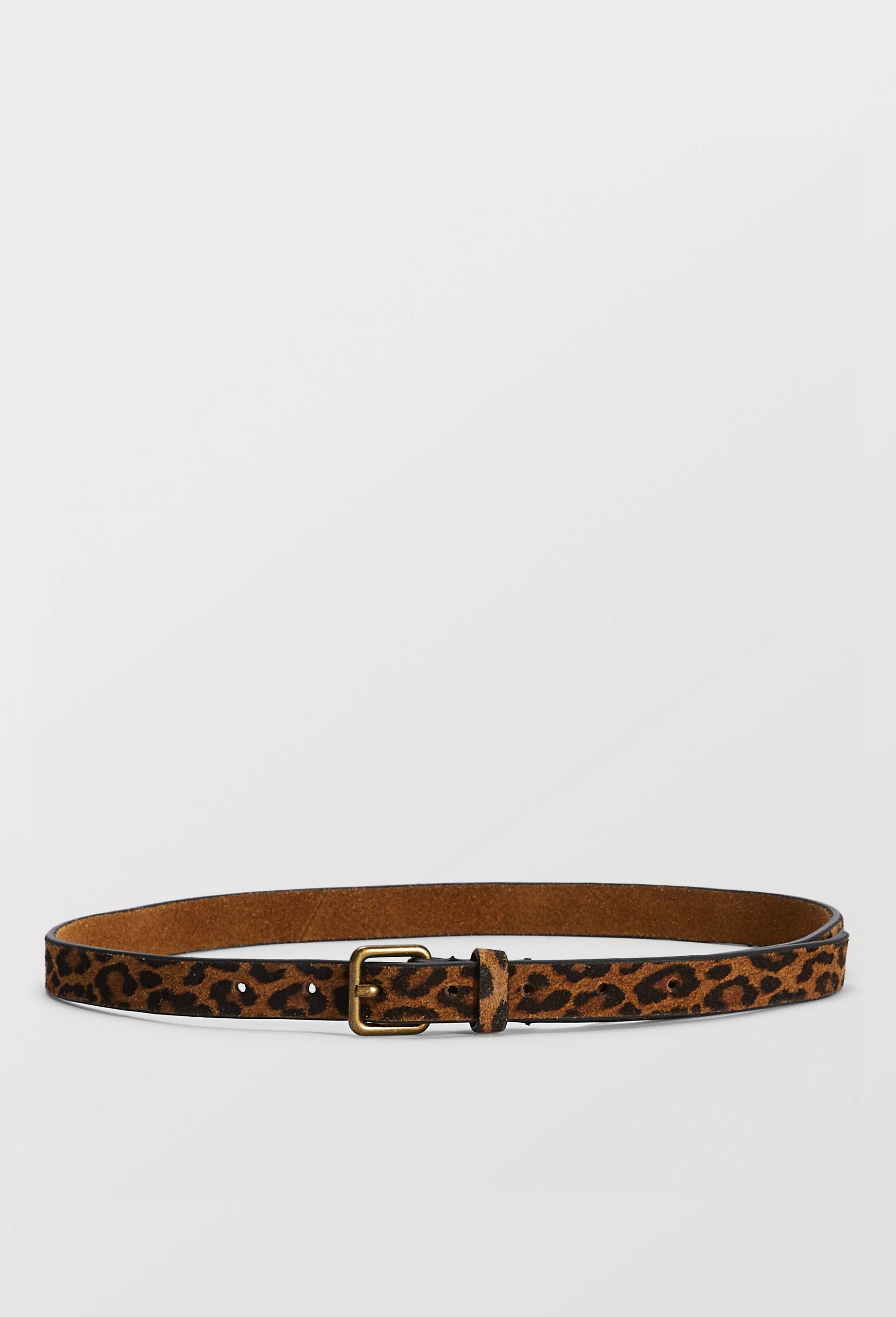 Ceinture imprim&eacute; l&eacute;opard 2 cm en cuir, Brun, large image number 0