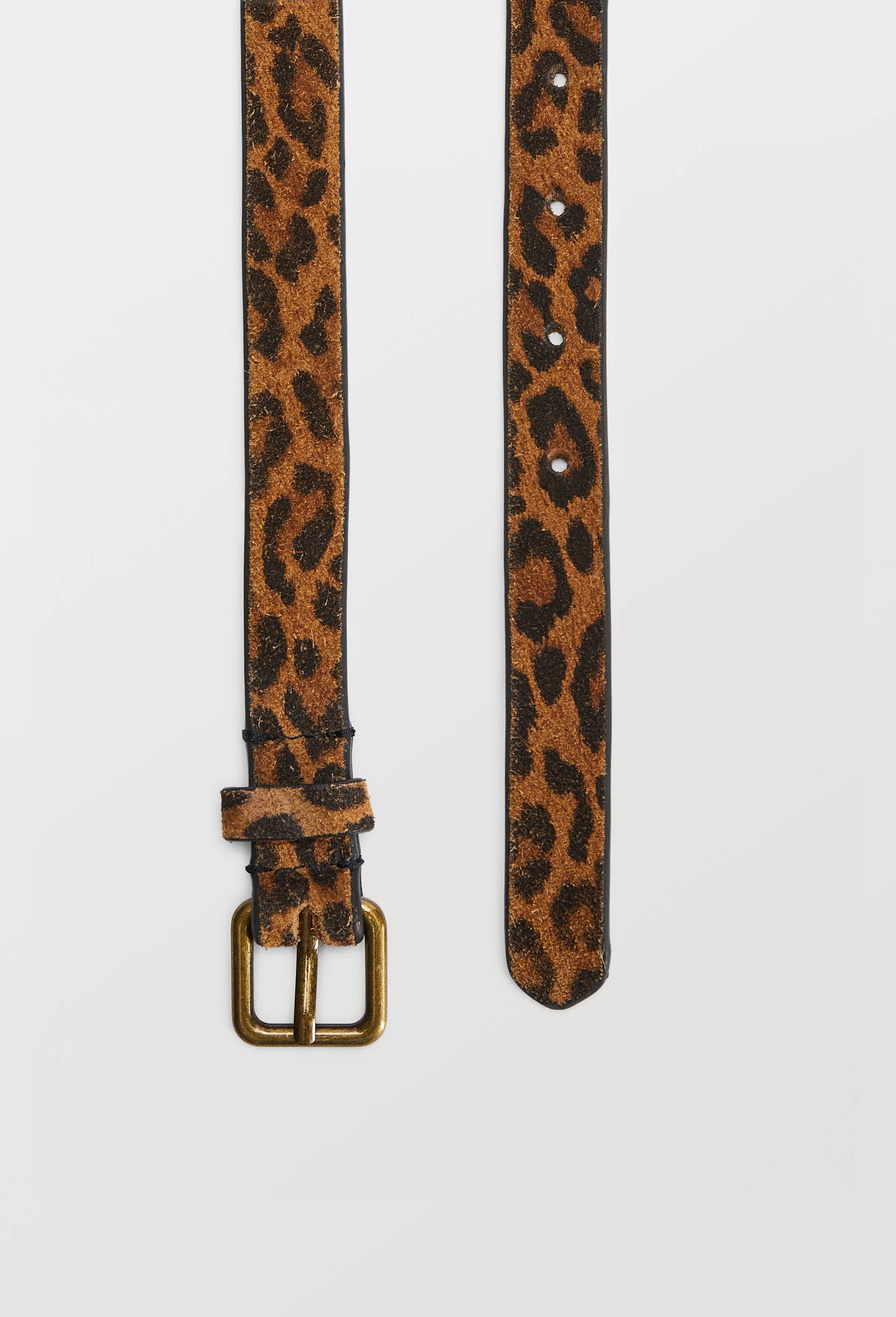 Ceinture imprim&eacute; l&eacute;opard 2 cm en cuir, Brun, large image number 1