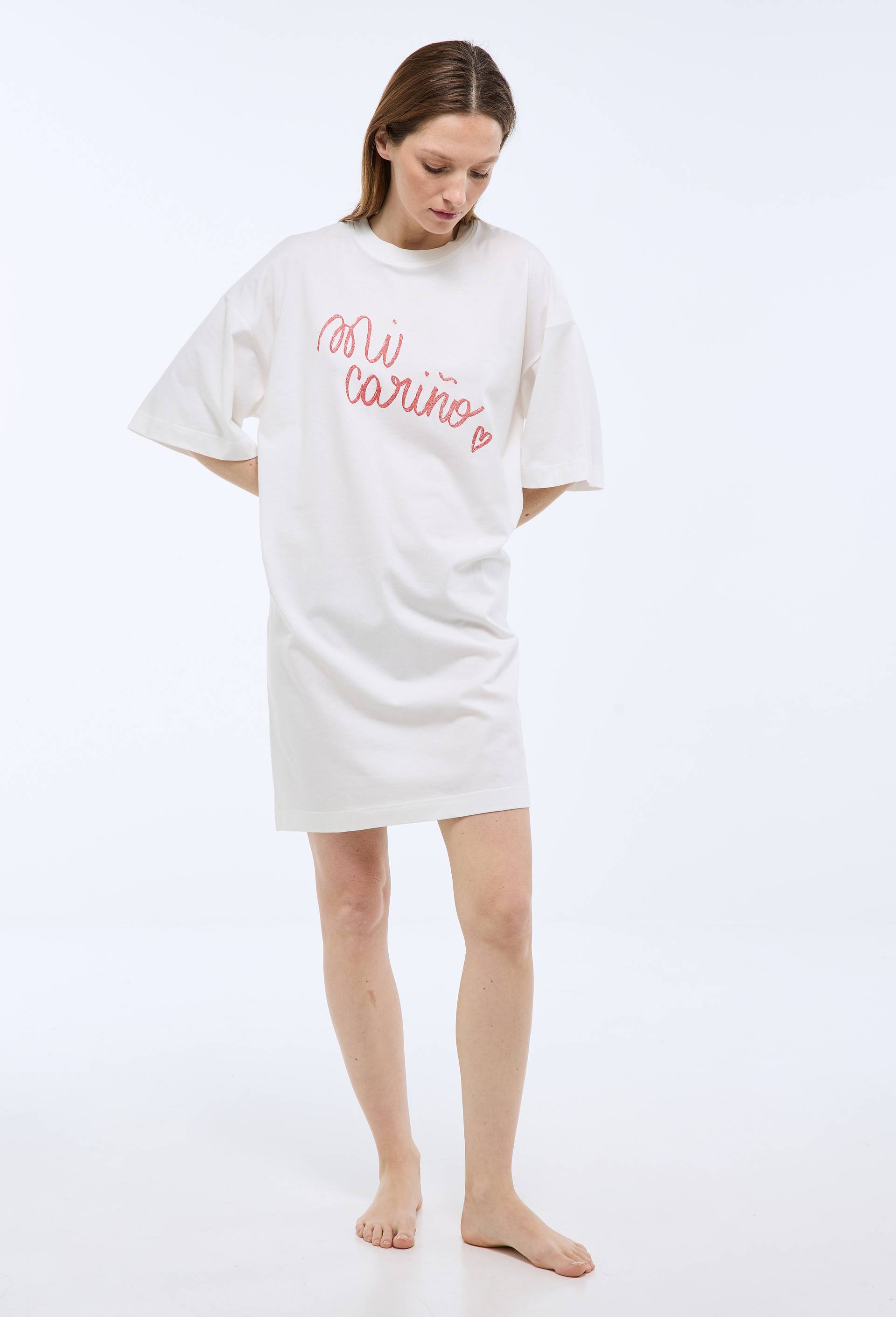 Chemise de nuit manches courtes en coton BIO GOTS, Ecru, large image number 1