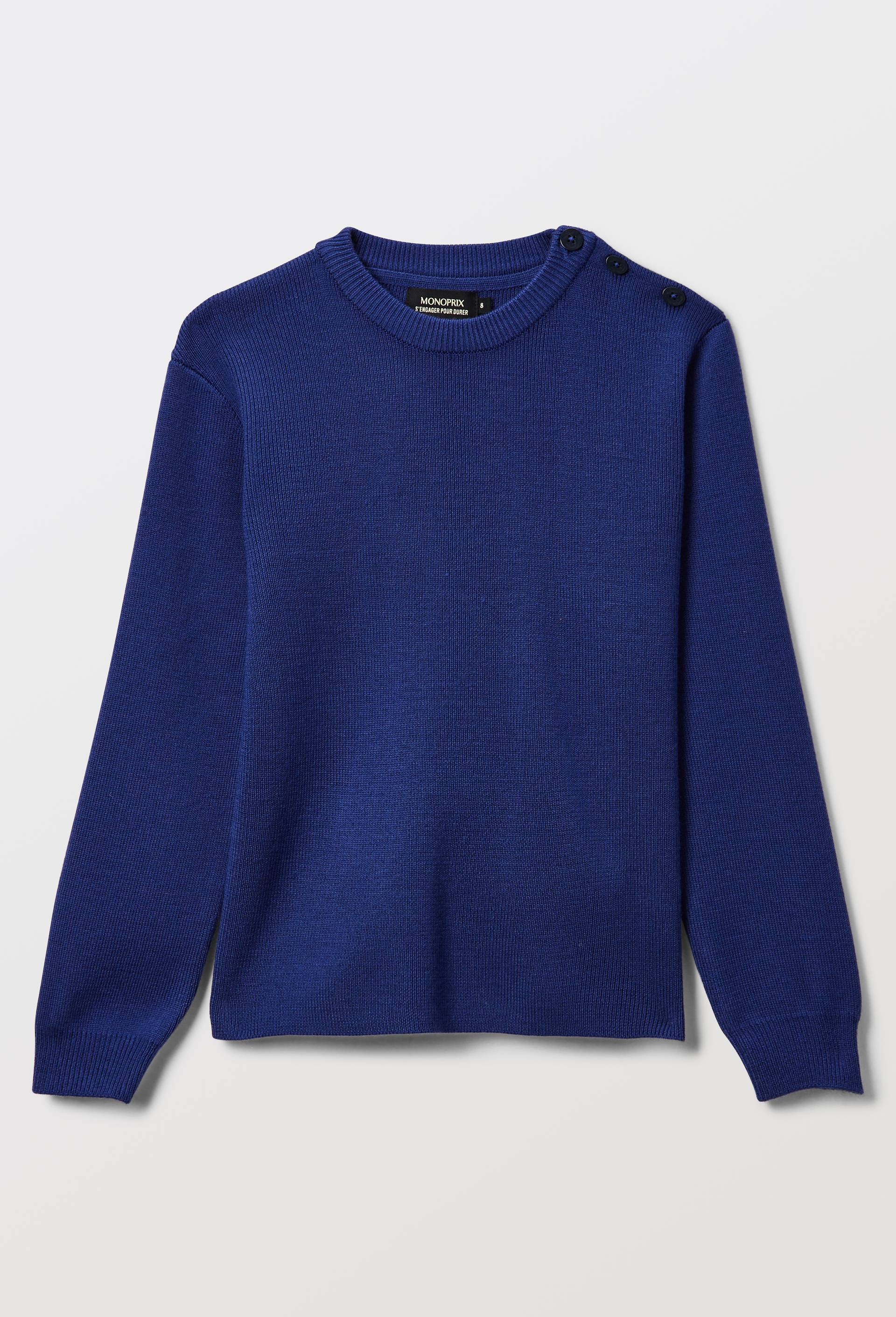 Pull uni contenant de la laine, Bleu fonc&eacute;, swatch image