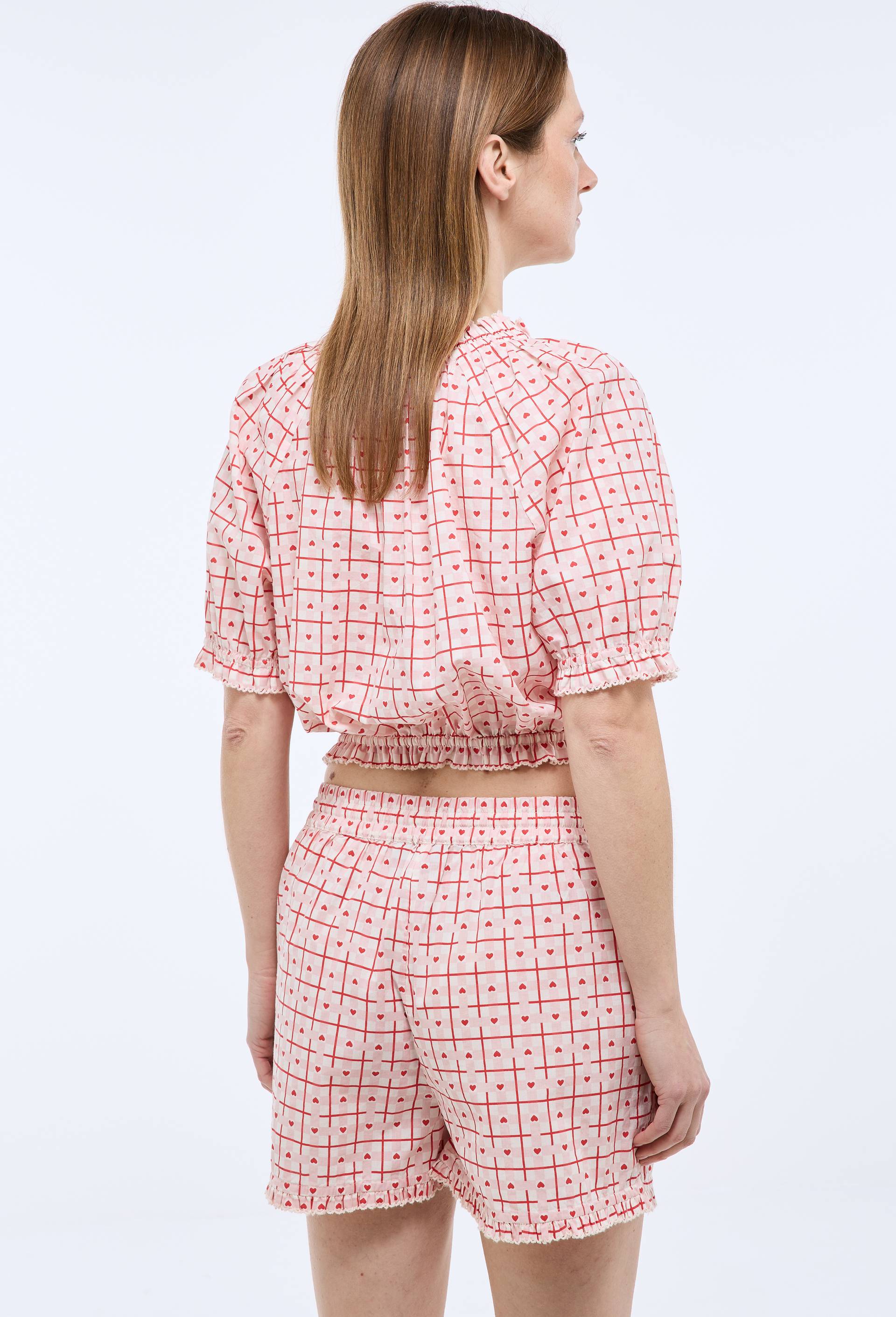 Pyjashort vichy coeur en coton bio GOTS, Ecru, large image number 2.0