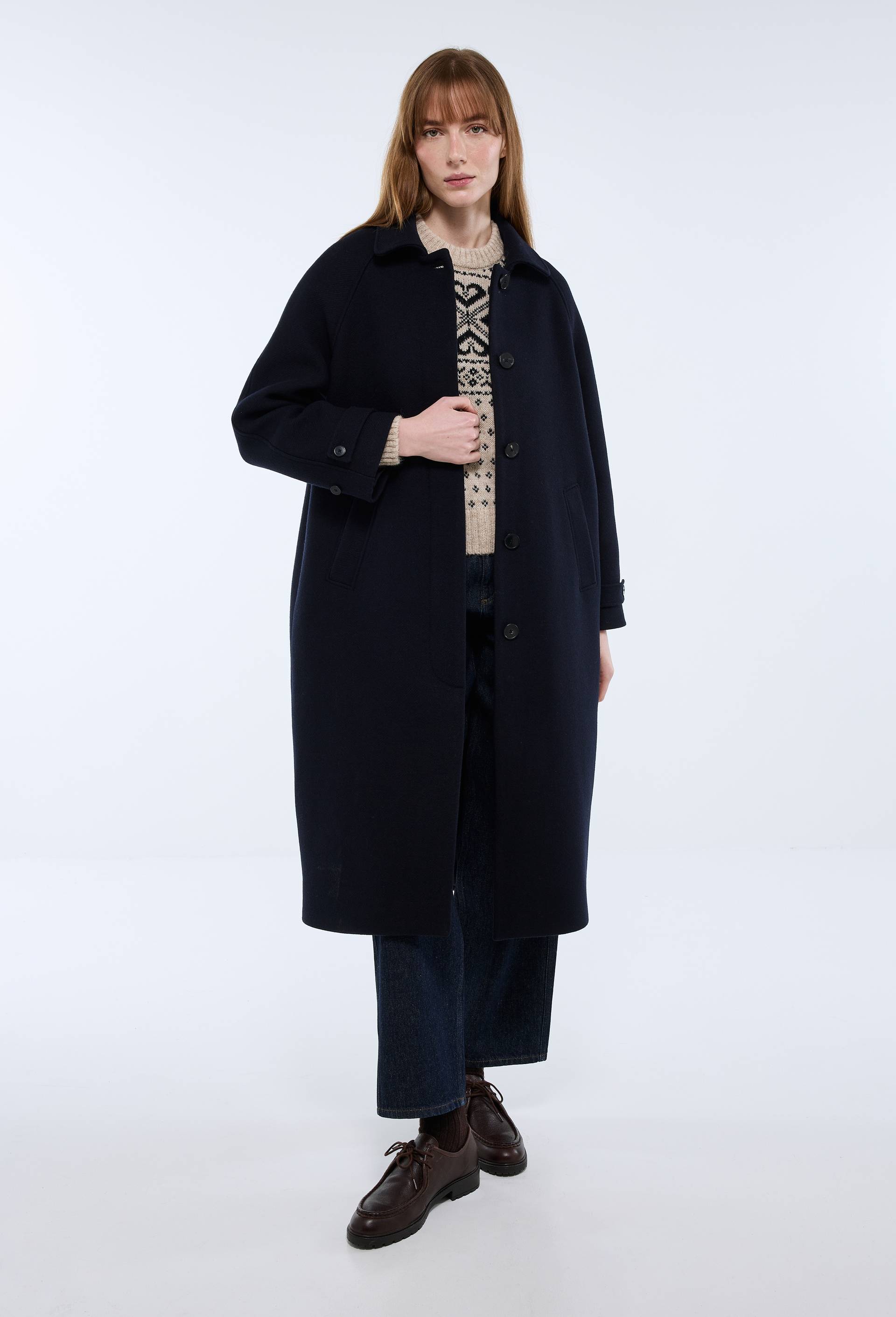 Manteau Long Bouffant Eqcouture - Bleu Marine Exclusif - Taille 6 (XS)